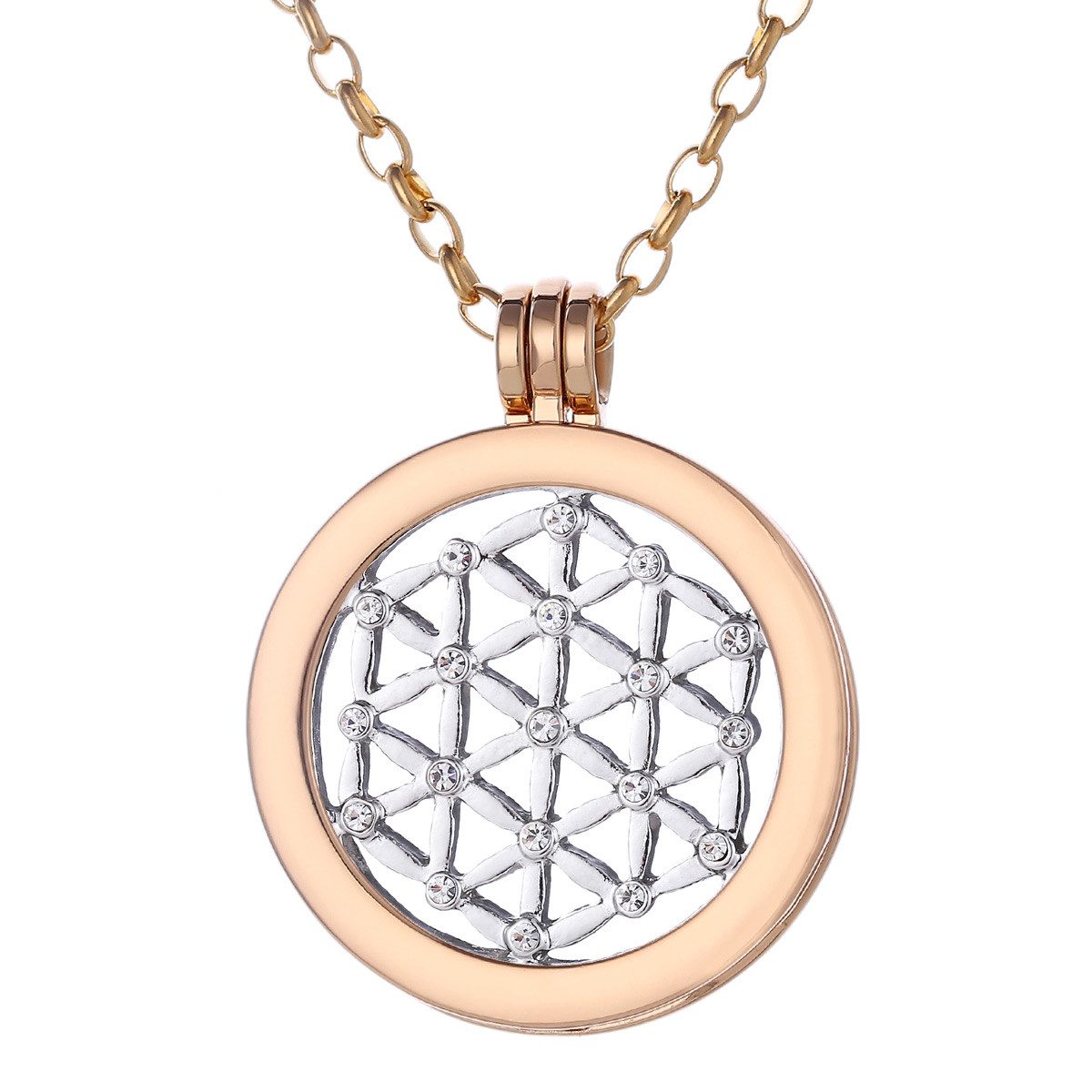 Kette mit Anhänger Halskette 70 cm gold mit Coin Amulett 33 mm