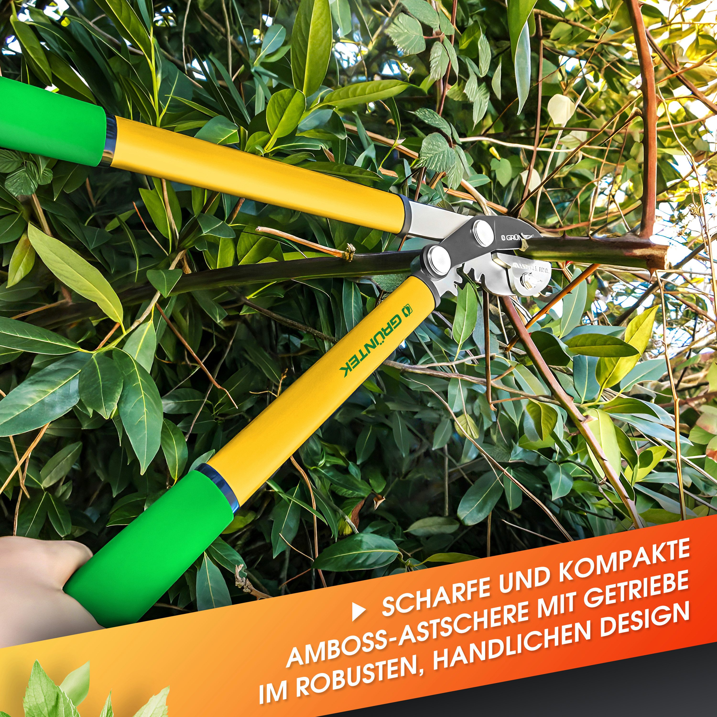 GRÜNTEK Astschere Astschere GRIZZLY 470mm Amboss mit Gear-Drive Schneidsystem, bis zu 2,2 x höhere Schneidleistung durch Gear Drive System