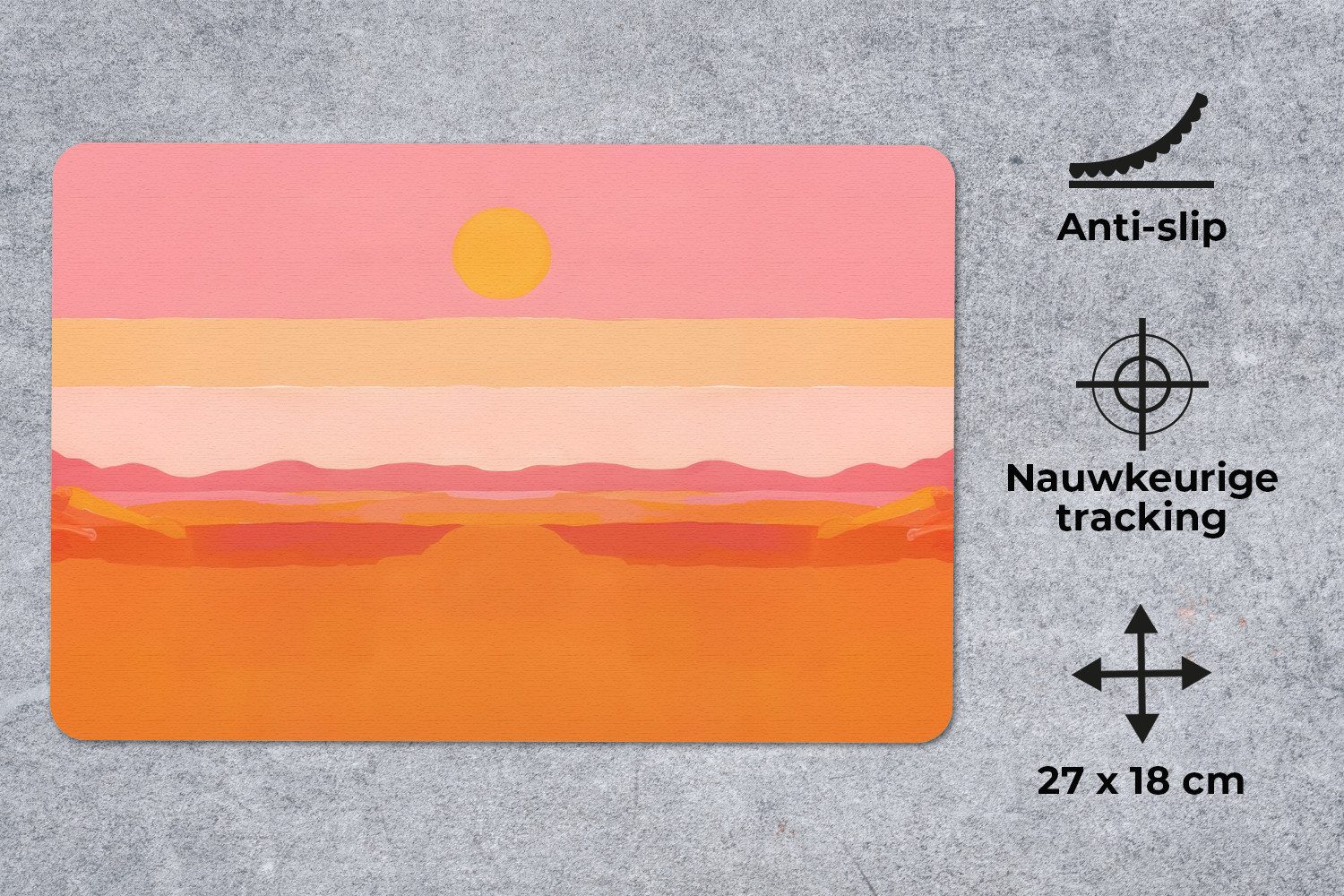 MuchoWow Mauspad Sonne - Abstrakt - Landschaft - Orange (1-St), Mouse pad Klein, Gaming Deko, PC Zubehör, 27x18 cm – Bild 3 von 5