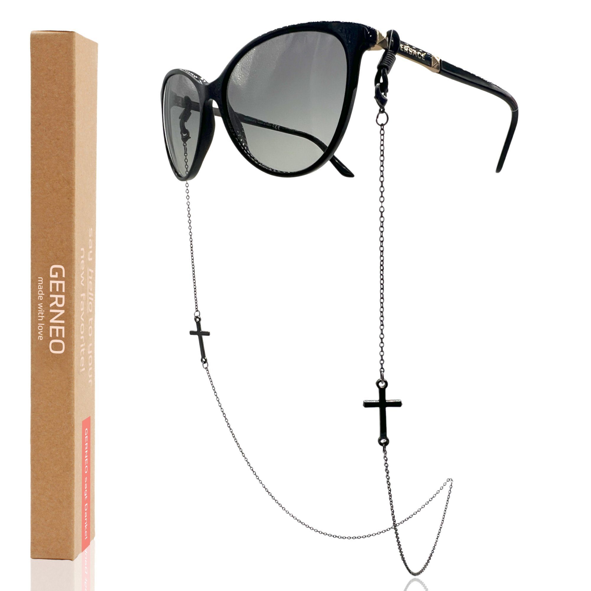 – GERNEO® korrosionsbeständige – – hochwertige GERNEO Rom Schwarz Brillenkette oder Maskenhalter, Brillenkette vergoldet Brillenkette einzigartig & versilbert