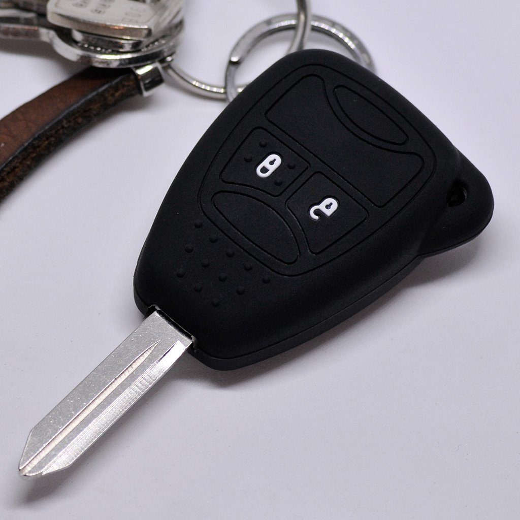 mt-key Schlüsseltasche Autoschlüssel Softcase Silikon Schutzhülle Schwarz, für Chrysler 300C Voyager Dodge RAM Jeep Commander Grand Cherokee | Schlüsseltaschen