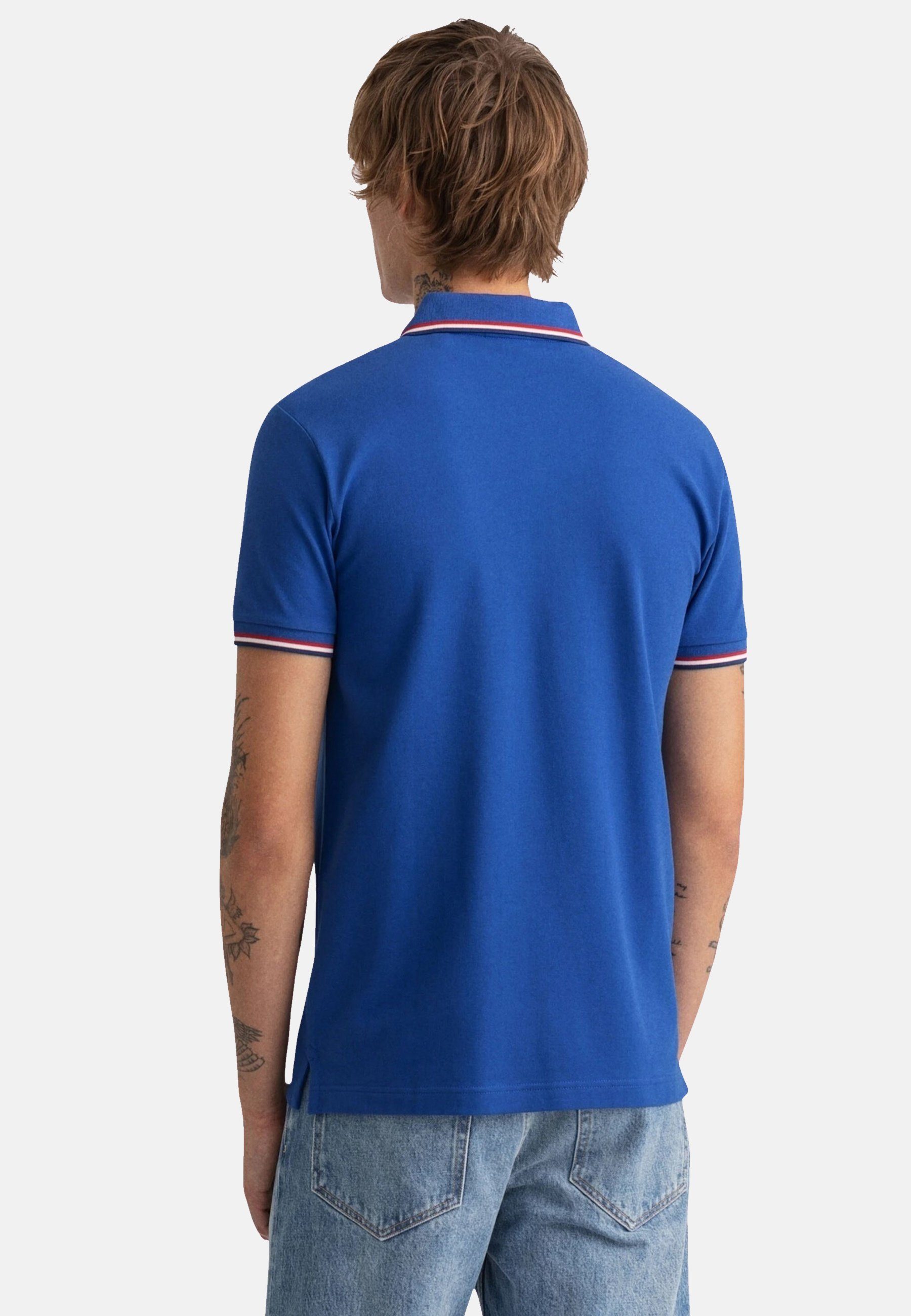 hellblau mit Shirt Poloshirt Poloshirt Kontraststreifen Rugger (1-tlg) Gant Piqué