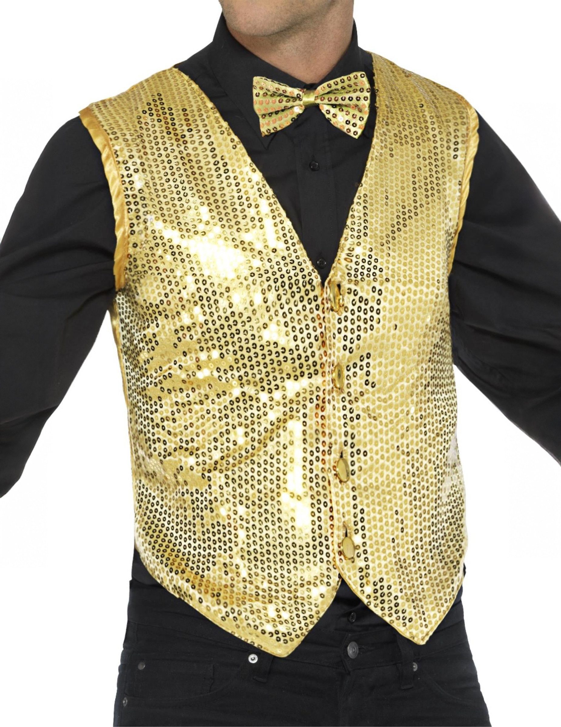 Smiffys Kostüm Disco Pailletten-Weste gold günstig online kaufen