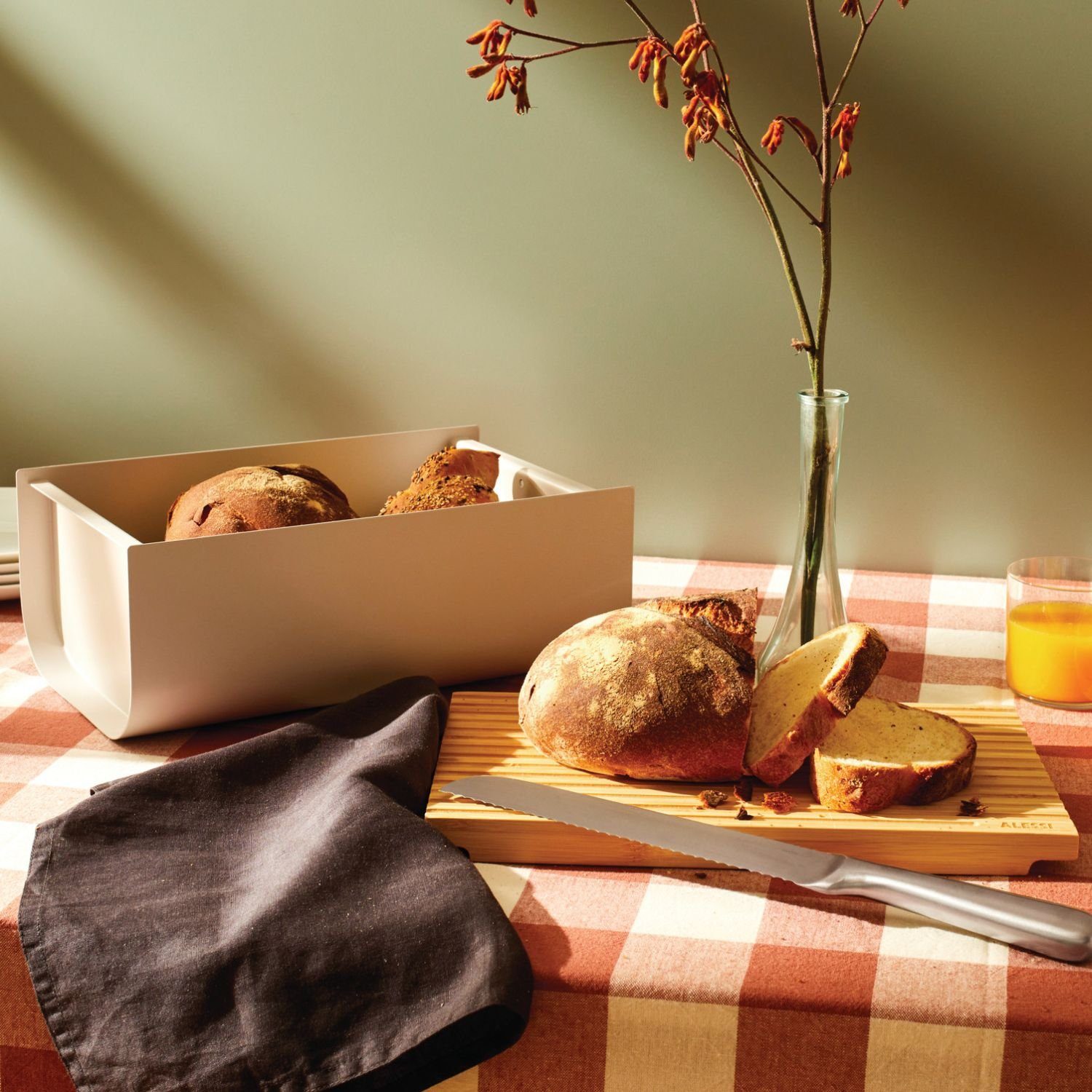 Alessi Brotkasten Mattina Warm Grey, Edelstahl, Bambusholz, (1-tlg)
