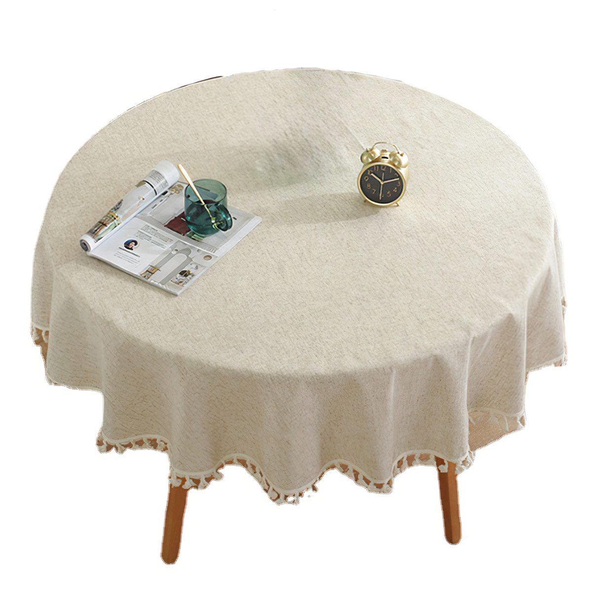 DOPWii Gartentischdecke Solide Farbe Quaste Runde Tischdecke