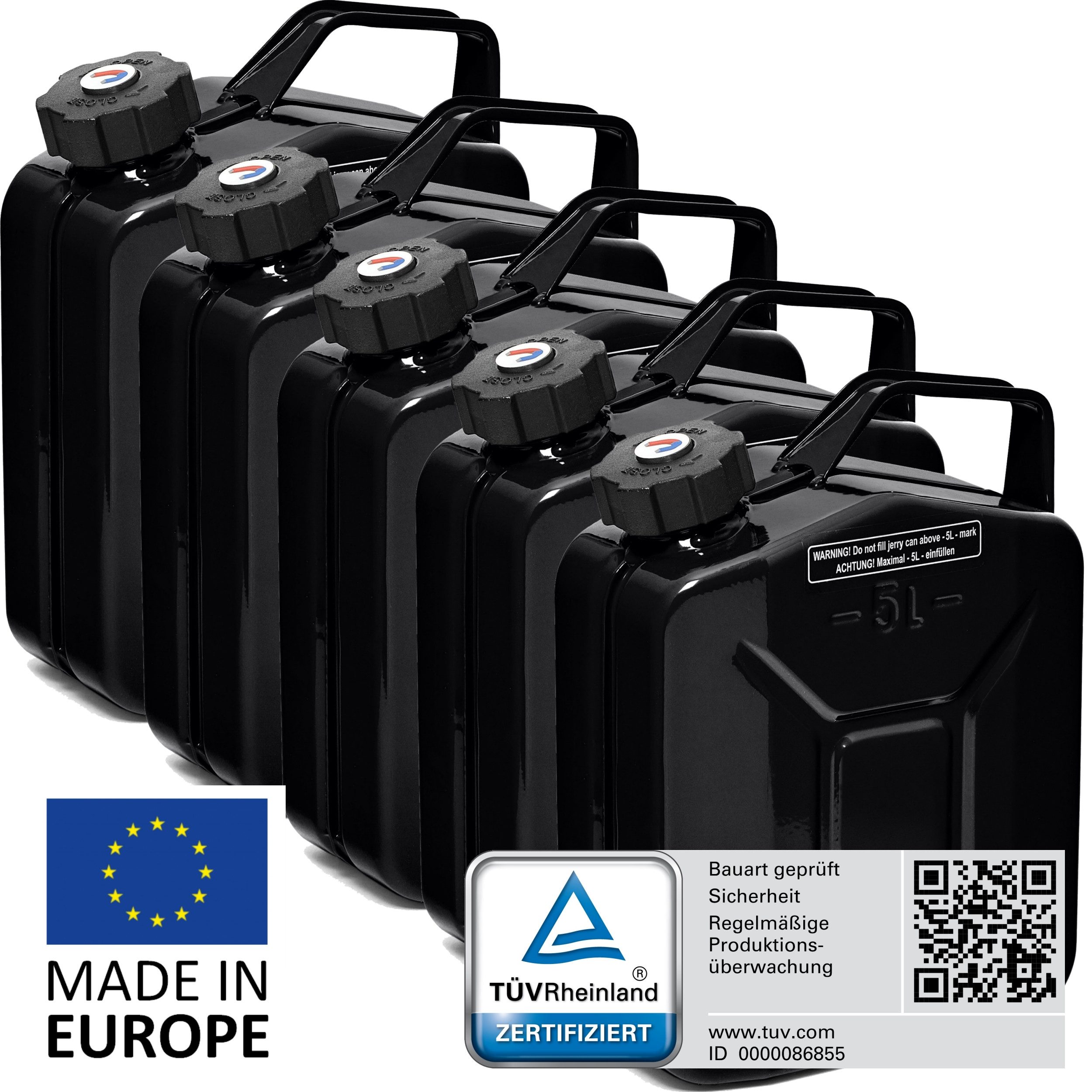 BW Benzinkanister Metall Kanister5 Liter mit Schraubverschluss (nach NATO Standard, Made in Europe), TÜV-geprüft und UN-Zulassung