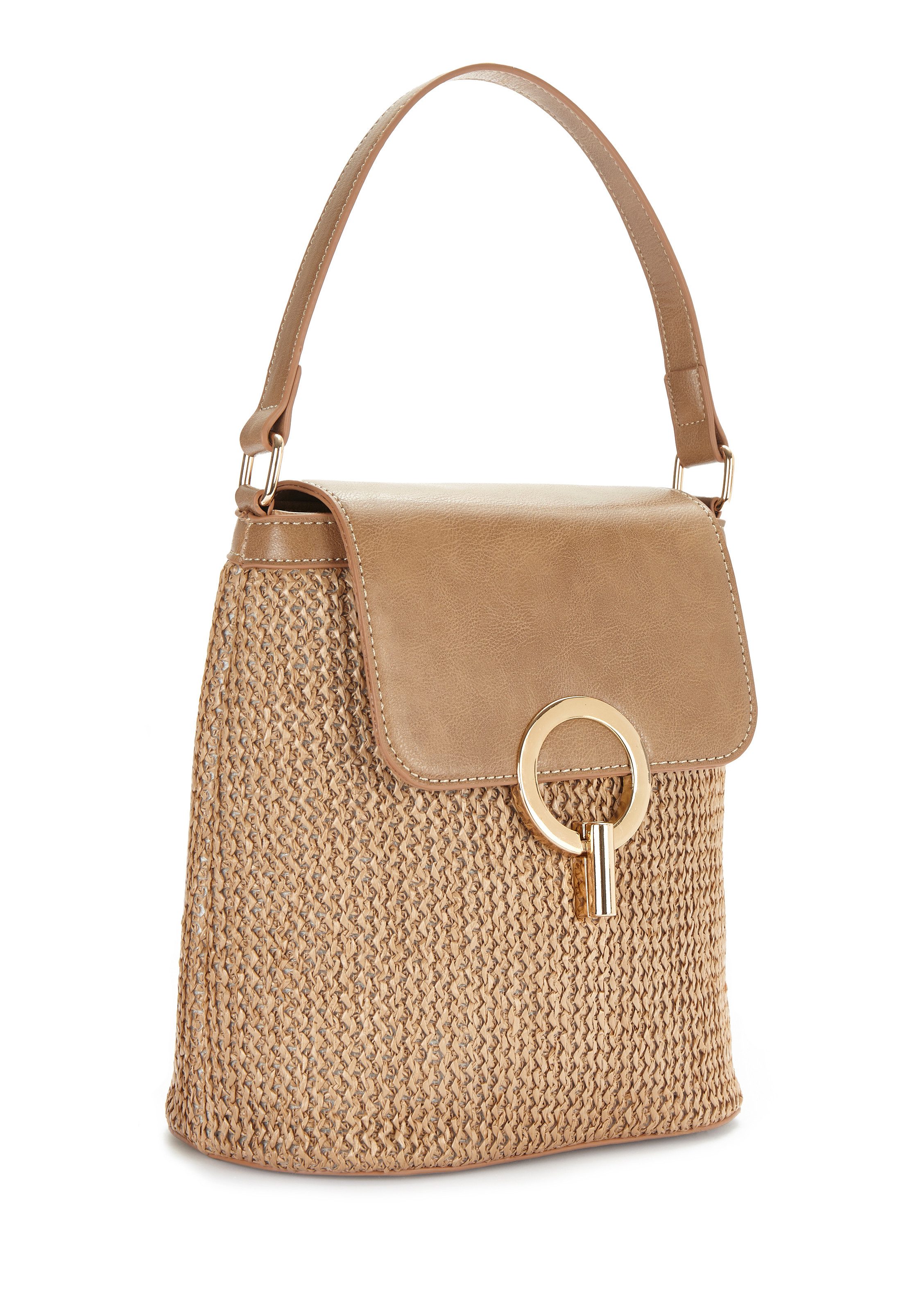 LASCANA Umhängetasche Schultertasche, Strandtasche, Tragetasche, Korbtasche, Bast-Optik VEGAN