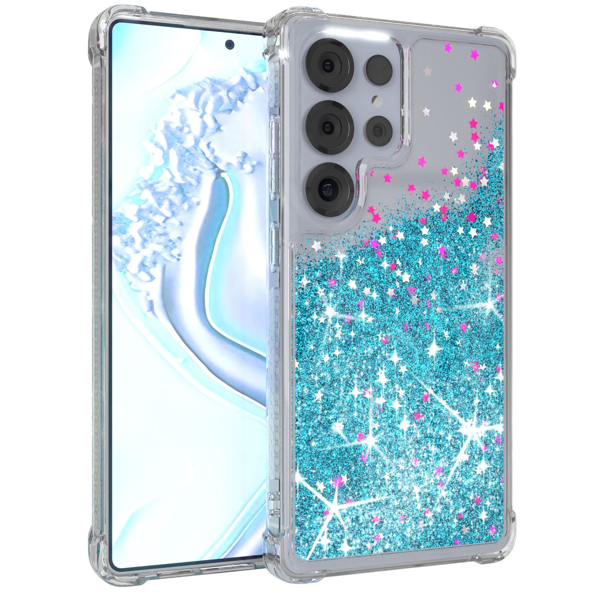 EAZY CASE Handyhülle Liquid Glittery Case für Samsung Galaxy S25 Ultra 6,9 Zoll, Gloss Slimcover Girly Backcover Bling Phone Case kratzfeste Cover Blau