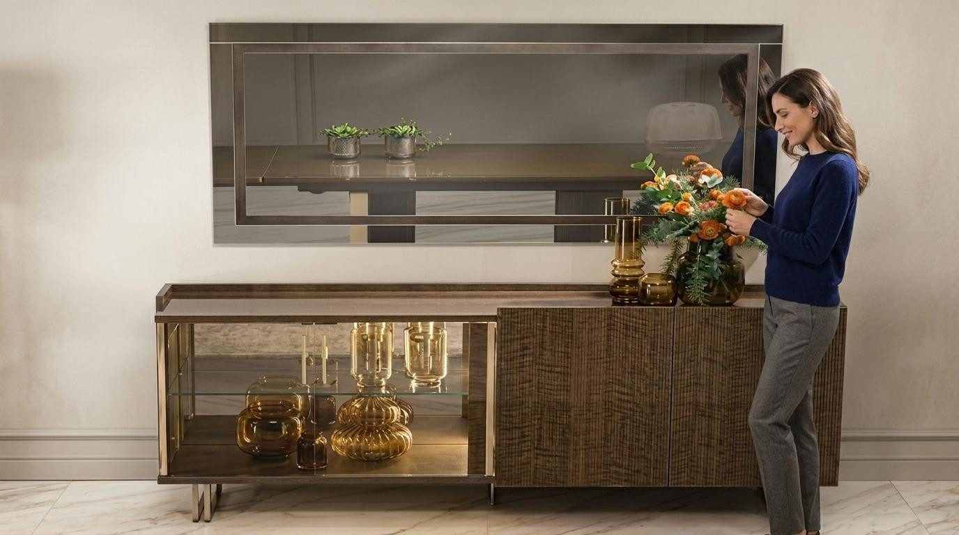JVmoebel Wandspiegel Eleganter Glas Wandspiegel mit breitem Rahmen und dunklem Innenrand, Made in Europa
