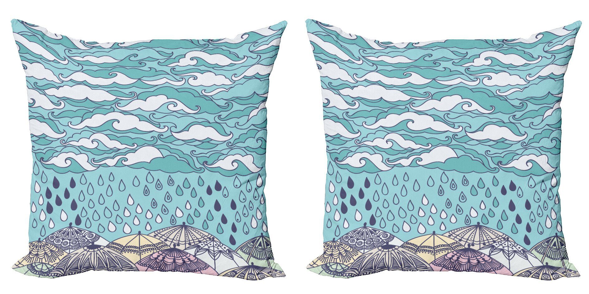 Kissenbezüge Modern Accent Doppelseitiger Digitaldruck, Abakuhaus (2 Stück), Blau Regen und Regenschirme Herbst