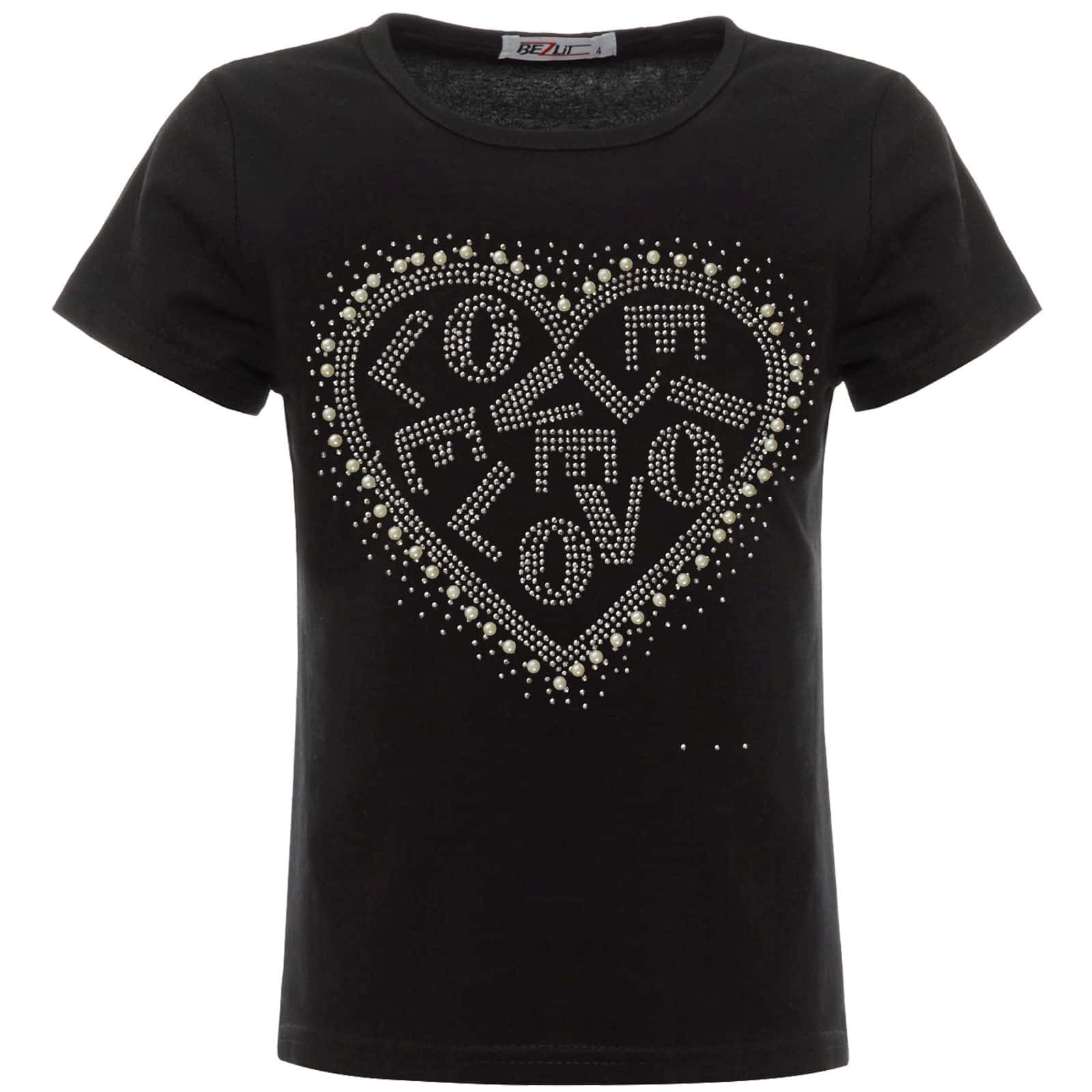T-Shirt Mädchen Glitzer T-Shirt Herzchen