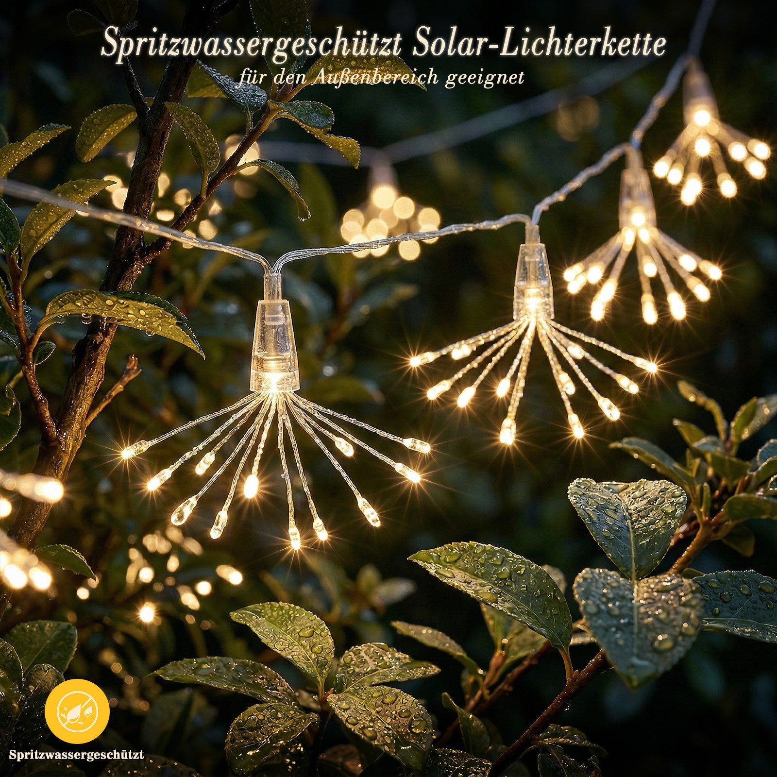 Salcar LED Solarleuchte LED Feuerwerk-Lichterkette Außen Solar Gartenleuchte Weihnachtsdeko, LED fest integriert, Warmweiß, 5 Feuerwerk-Lichterkette 75 LED, 8 M – Bild 5 von 5