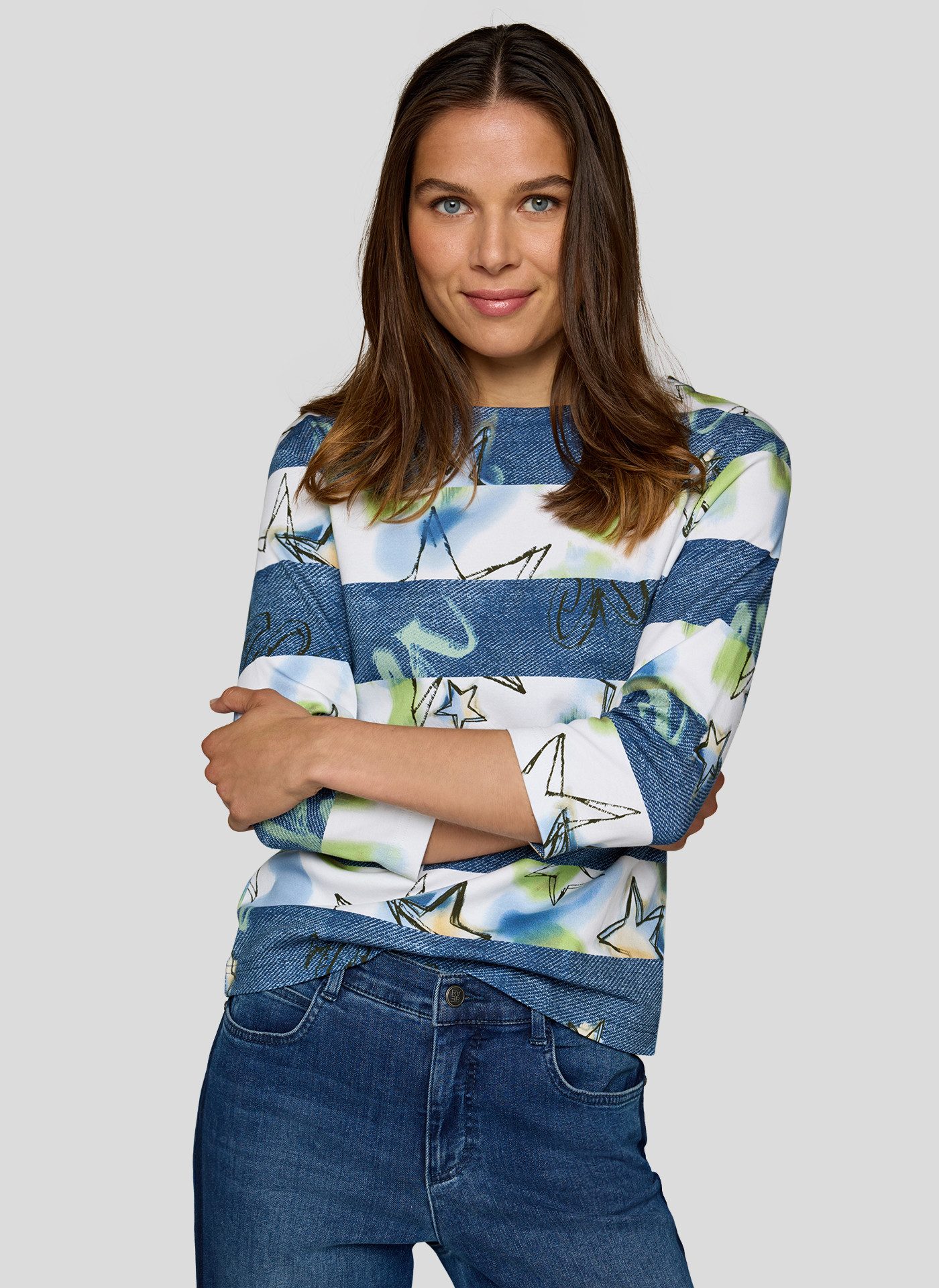Rabe Print-Shirt mit Jeans-Color-Blocking und grafischem Muster günstig online kaufen