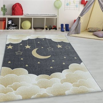 Teppich Mond- und Sterne Design, Teppium, Rechteckig, Höhe: 11 mm, Teppich Kinderzimmer Mond- und Sterne Design Pflegeleicht
