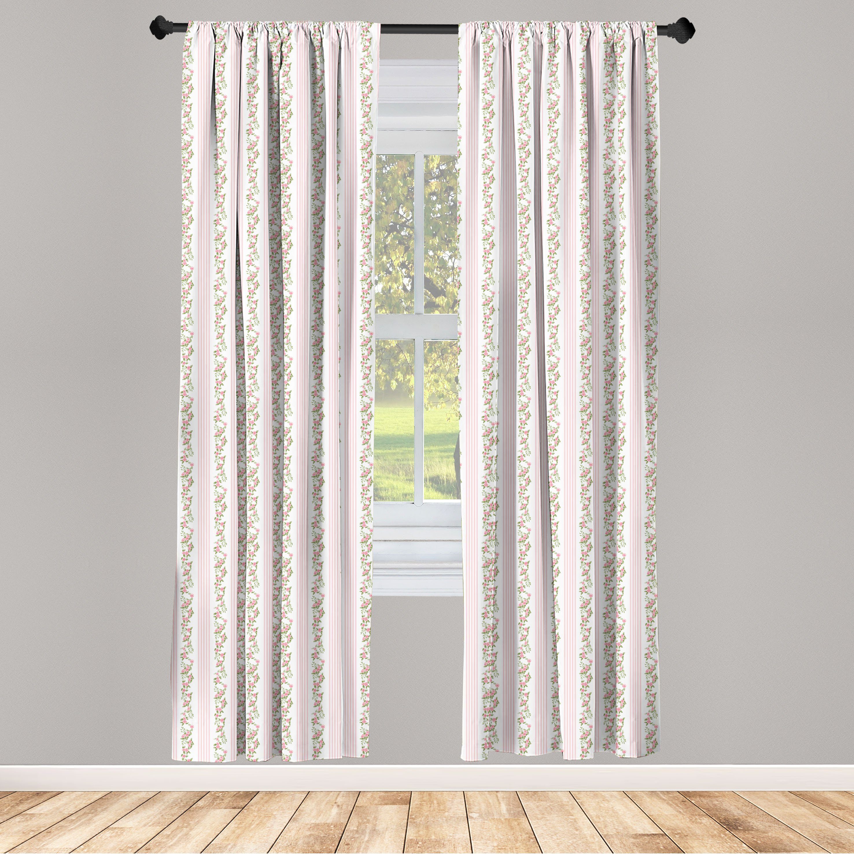 Gardine Vorhang für Wohnzimmer Schlafzimmer Dekor, Abakuhaus, Microfaser, Jahrgang Pastell Flora and Stripes