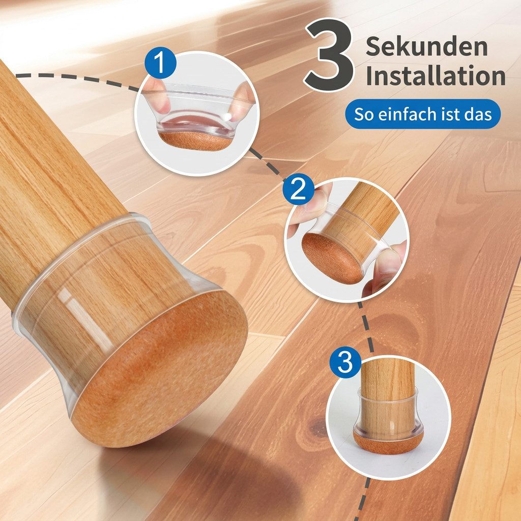 JASLIFE Filzgleiter 24 Stück Stuhlbeinschoner Stuhlbeinkappen mit Filz, Stuhlgleiter Filz, Bodenschonend, rutschfest & leise ideal für Fliesen, Parkett, Laminat