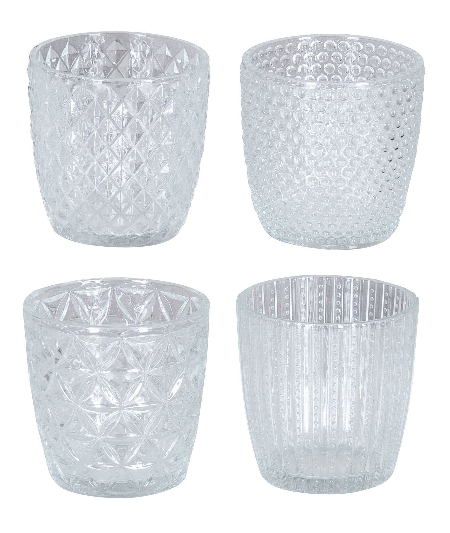 Levandeo® Teelichthalter, 4er Set Windlicht H7,5cm Glas Klar Teelichthalter Tischdeko Kerzen Klarglas