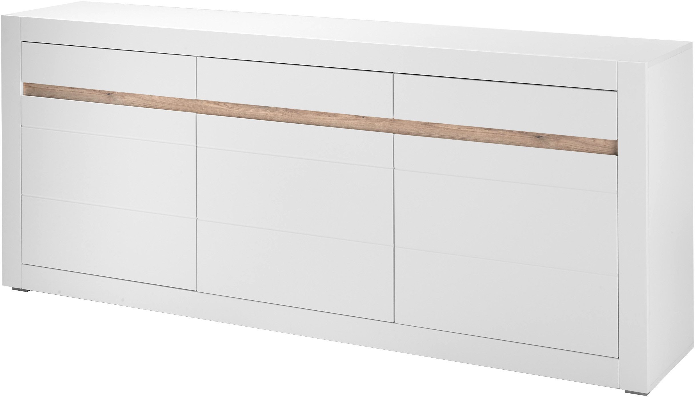 Home affaire Sideboard Chester, moderne Anrichte, Kommode mit Stauraum, Schrank, Weiß Matt (1 St), austauschbare Blende in Griffleiste, zeitloses Design, 217 cm breit