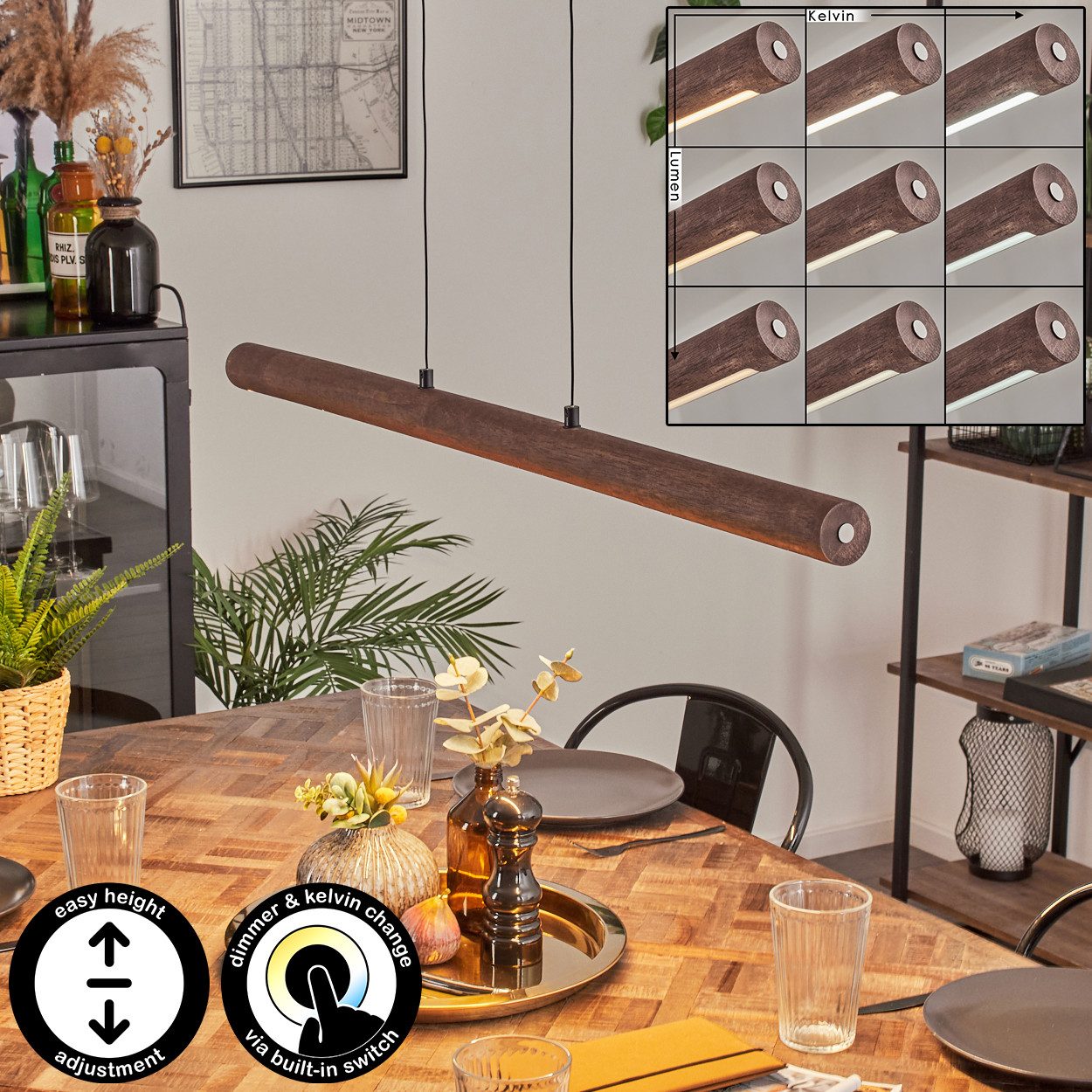 hofstein Pendelleuchte dimmbare Hängelampe aus Metall/Holz/Kunststoff in Sc günstig online kaufen