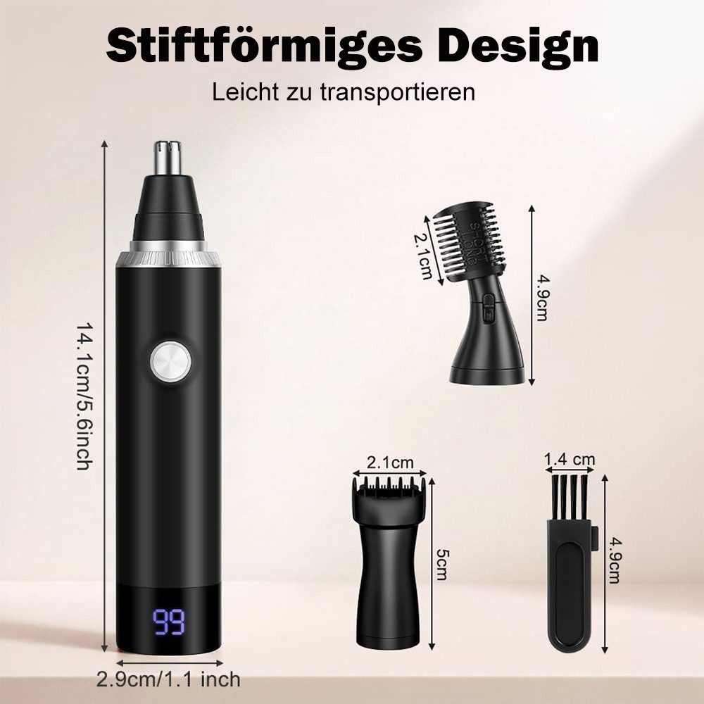 TUWENA Nasen- und Ohrhaartrimmer Nasenhaartrimmer Herren, 3 in 1 Nasentrimmer, Nasenhaarschneider, USB Wiederaufladbar Ohrhaartrimmer Schmerzloser Nasenhaarentferner