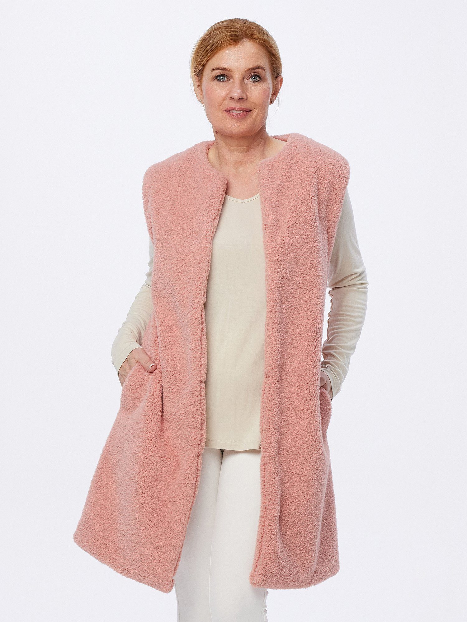 Georg Stiels Bouclèjacke Fleeceweste figurumspielend in Edel-Plüsch günstig online kaufen