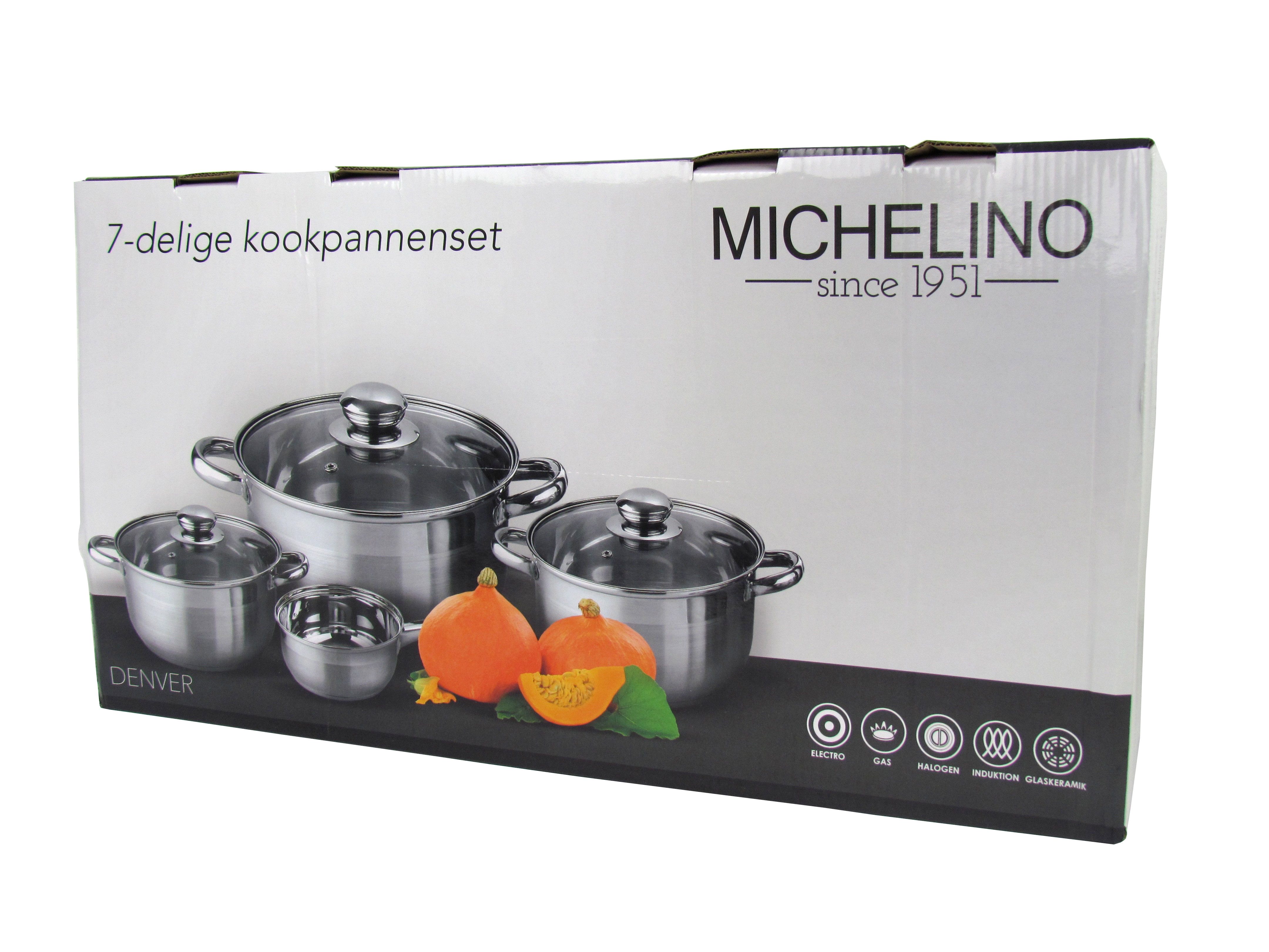 Michelino Topf-Set Kochtopfset Denver aus Edelstahl für alle Herdarten geeignet, Edelstahl (7-tlg), für alle Herdarten auch induktion