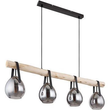 Globo Hängeleuchte Hängeleuchte Esszimmer Hängelampe Pendelleuchte Küche Holzbalken, 4 flammig, Glas, Rauchglas, ohne Leuchtmittel, Lichtfarbe ist abhängig vom Leuchtmittel, Pendellampe, Wohnzimmer, Schlafzimmer, Flur