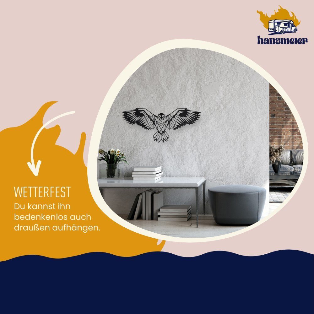 Hansmeier Wanddekoobjekt Wanddeko aus Innen Metall, Motiv Wasserfest, Für Außen & Adler, Schwarz