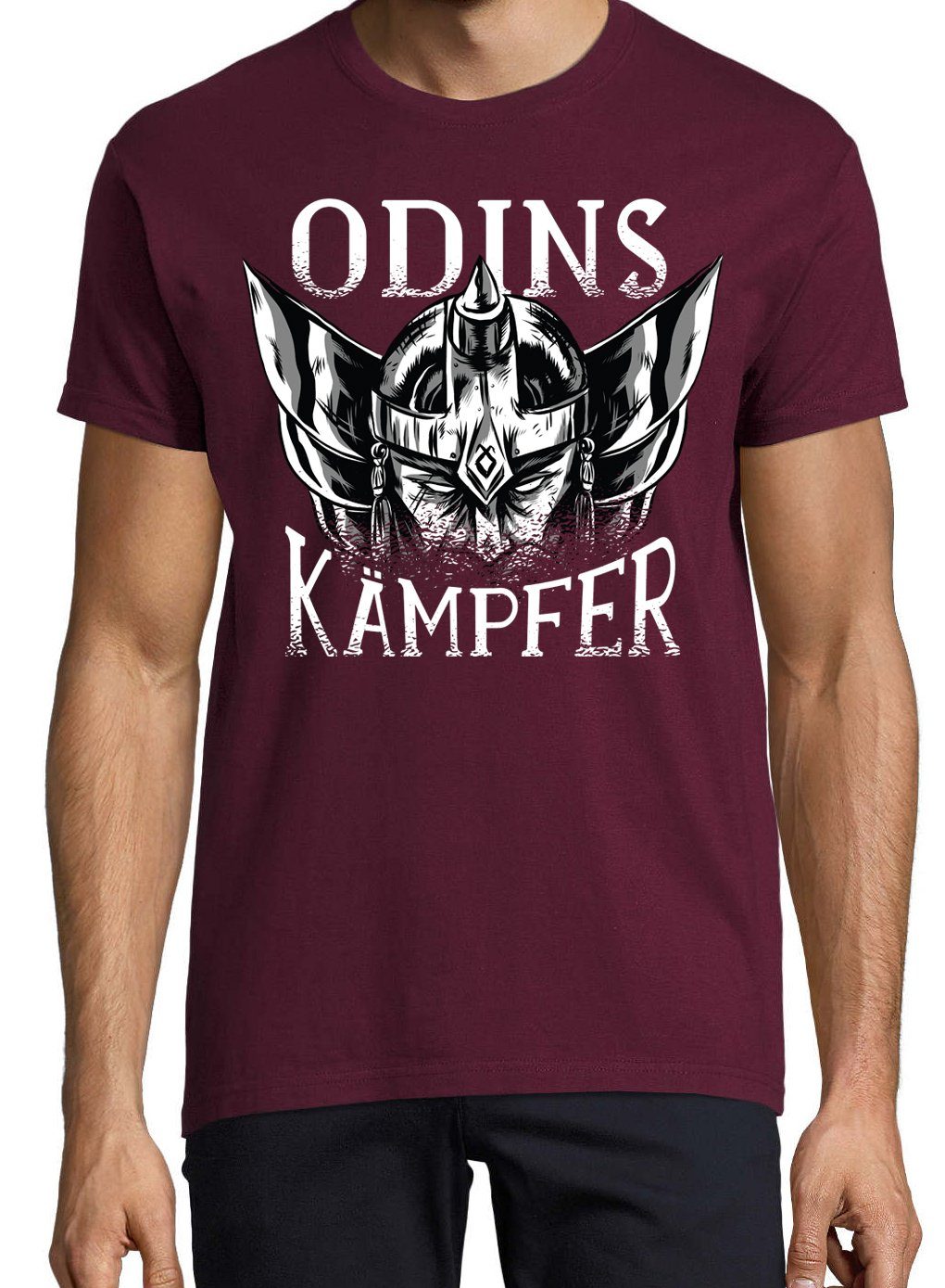 mit Trendigem Herren Kämpfer T-Shirt Youth T-Shirt Burgund Odins Frontdruck Designz