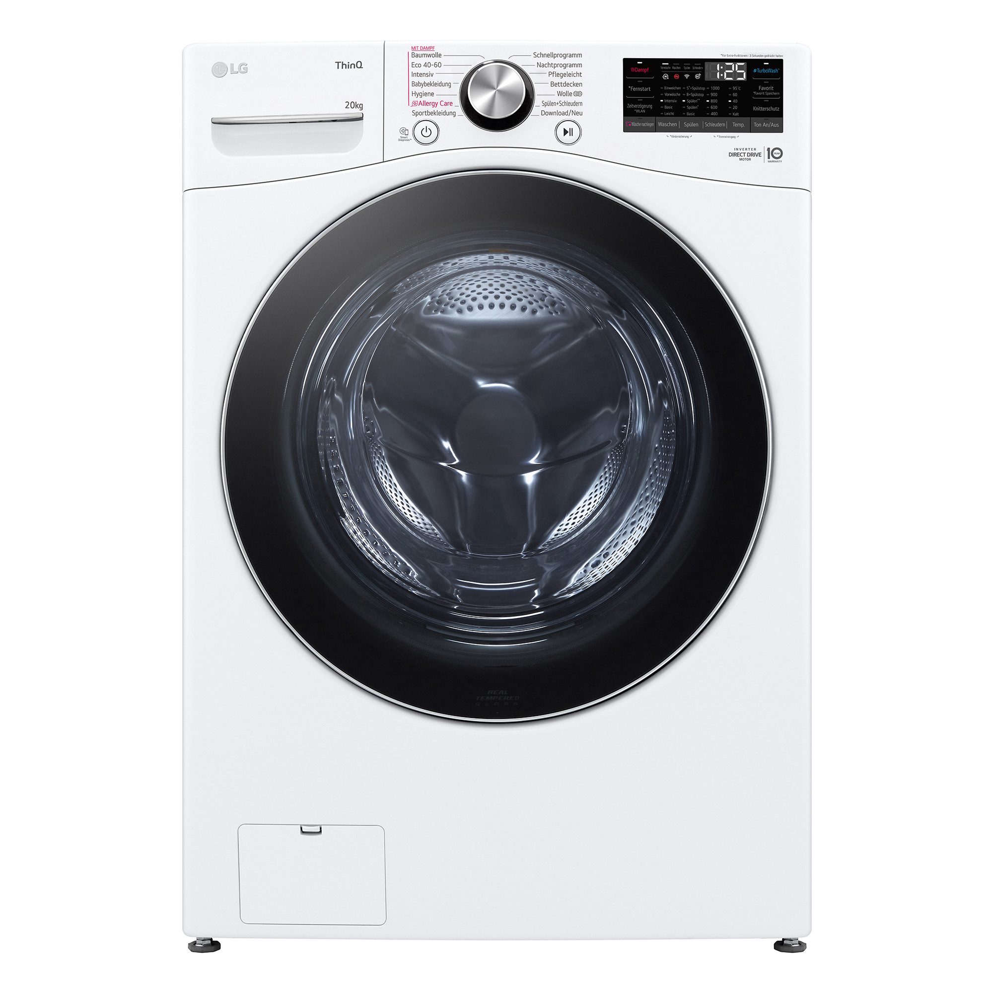 LG Waschmaschine Big Capacity Weiß F0WVT202, 20 kg, 1000 U/min, TurboWash, AquaControl, Touchdisplay, Wäsche nachlegen, ThinQ® App