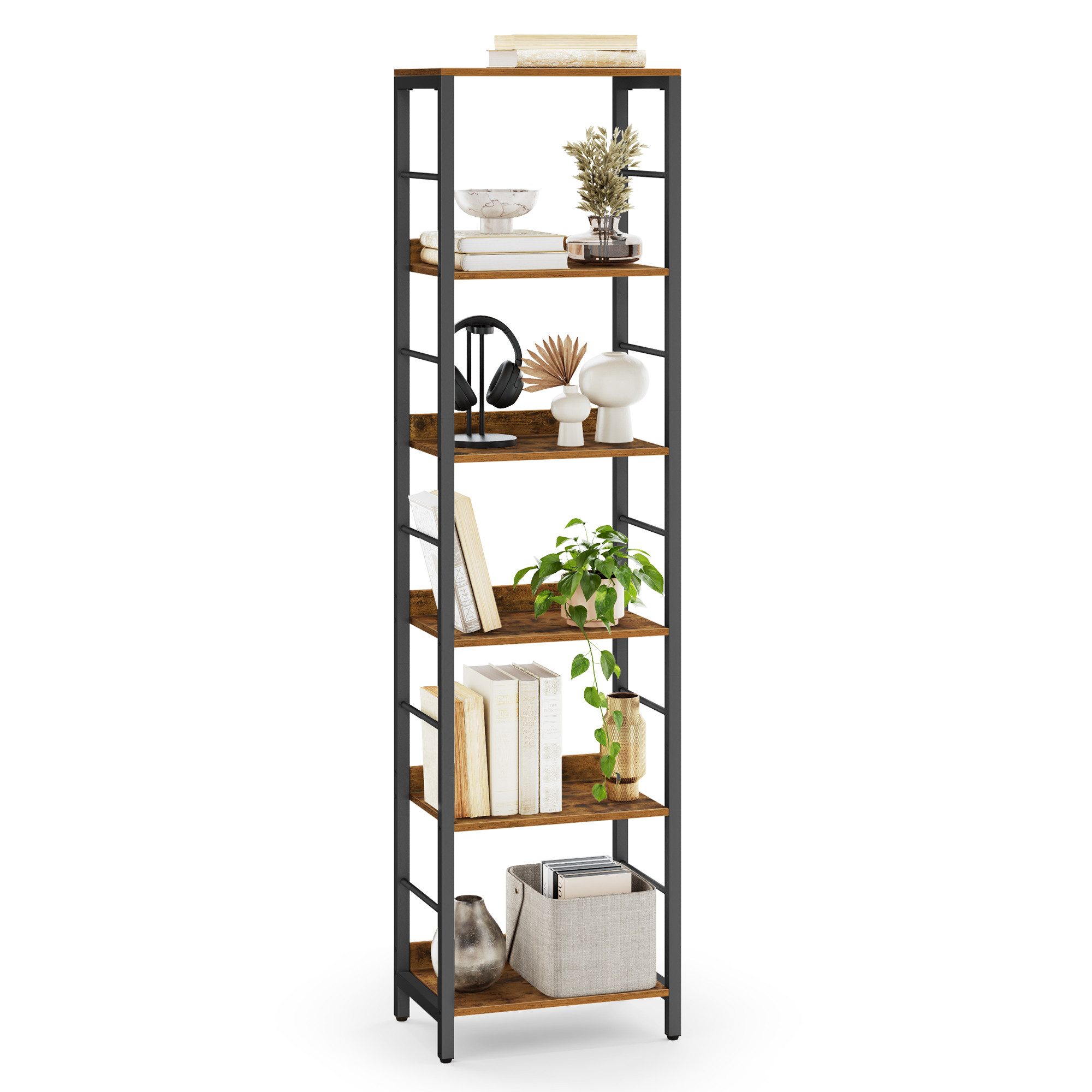VASAGLE Bücherregal, 6 Ebenen, Aufbewahrungsregal, mit Rückplatten, für Wohnzimmer