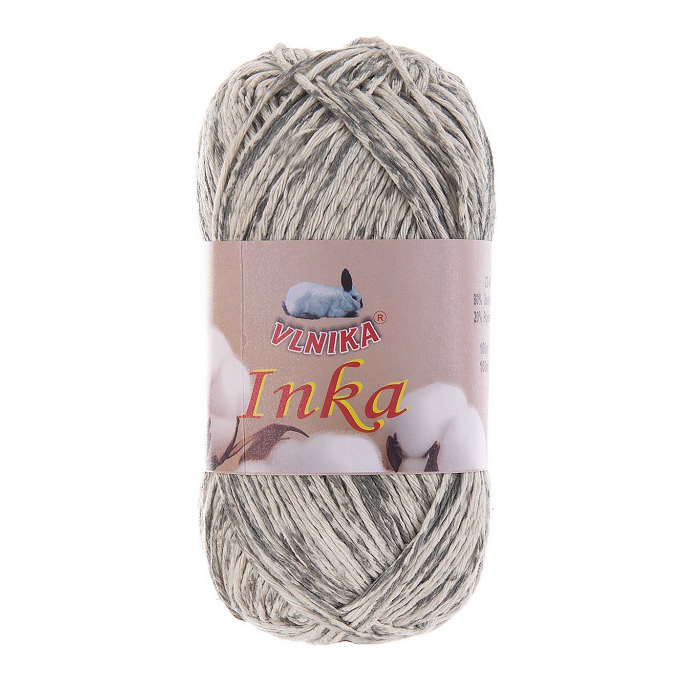 Thumbnail - VLNIKA 5 x 100g Inka mehrfarbig Farbverlaufgarn Baumwolle Häkeln Stricken Häkelwolle, 160 m (Sparpaket), 44 creme-grau