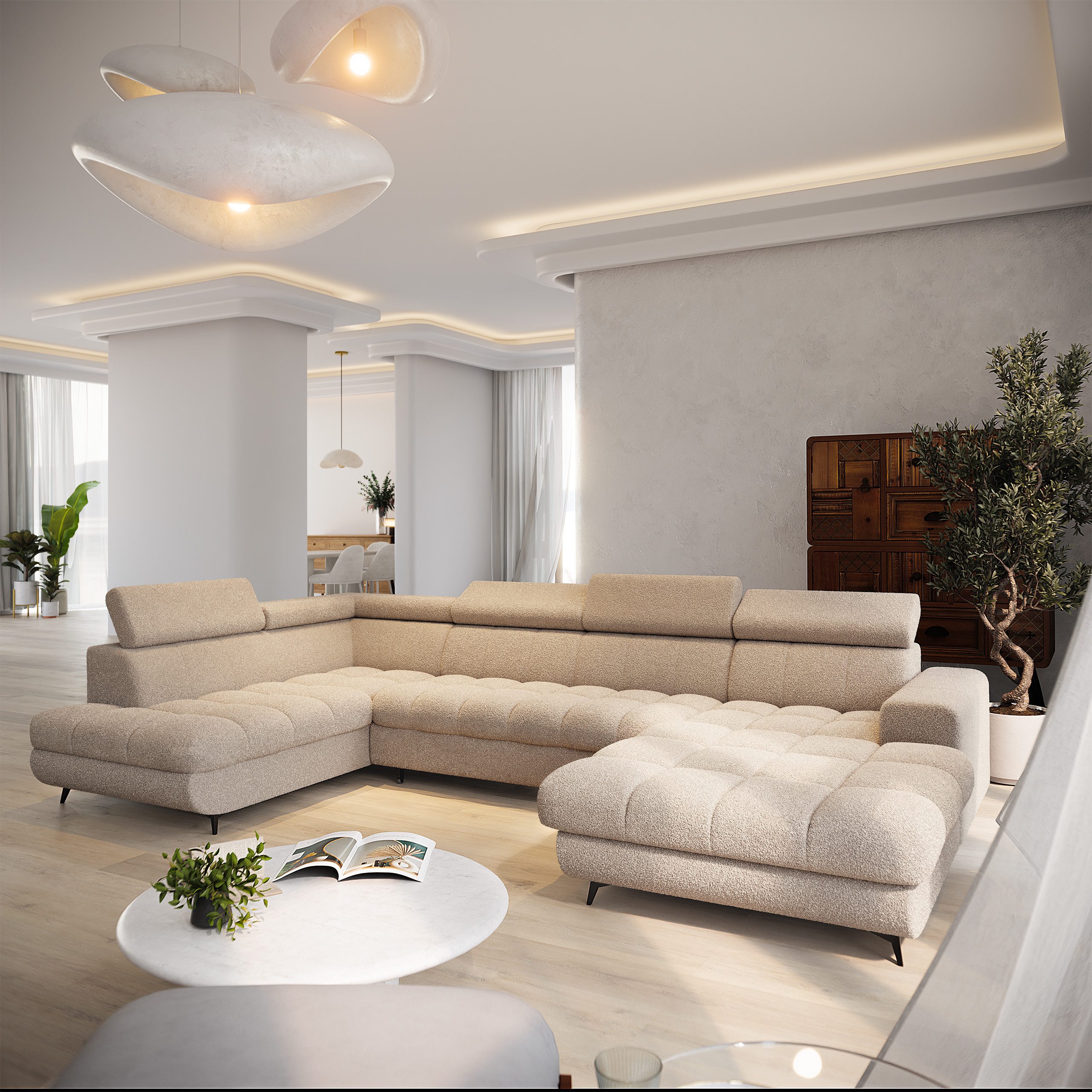 Masseno Ecksofa CORENO mit Schlaffunktion U-Form, Sofa mit Bettkasten