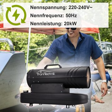 TroniTechnik Heizgerät Heizkanone 20kW Leistung,Überhitzungsschutz Tragegriff (550m³/Stunde), 20000 W, integrierte Druckanzeige, hitzeresistente Stahlkammer