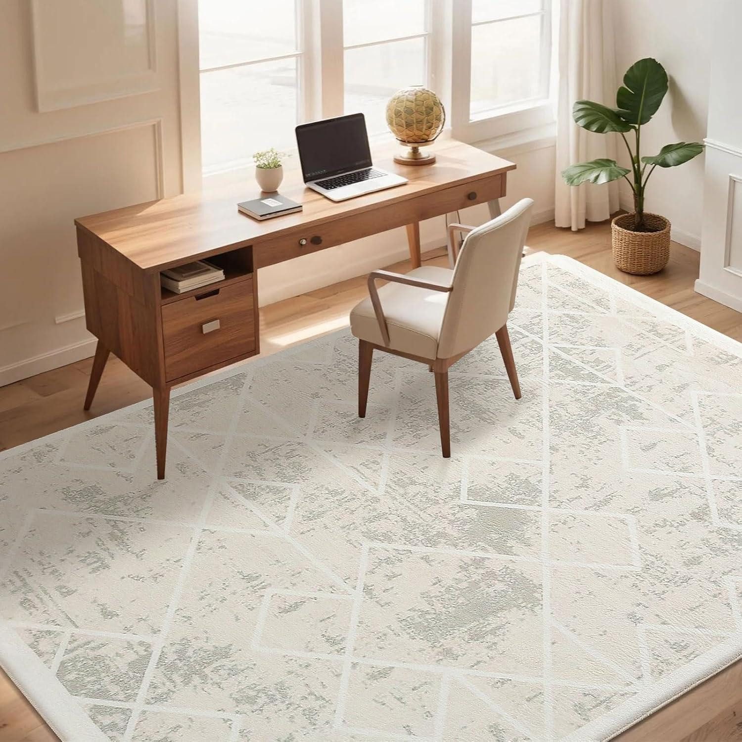 LuxusKollektion Designteppich Teppich Wohnzimmer Geometrisch 120 x 160 cm Rechteckig Elfenbeinweiß
