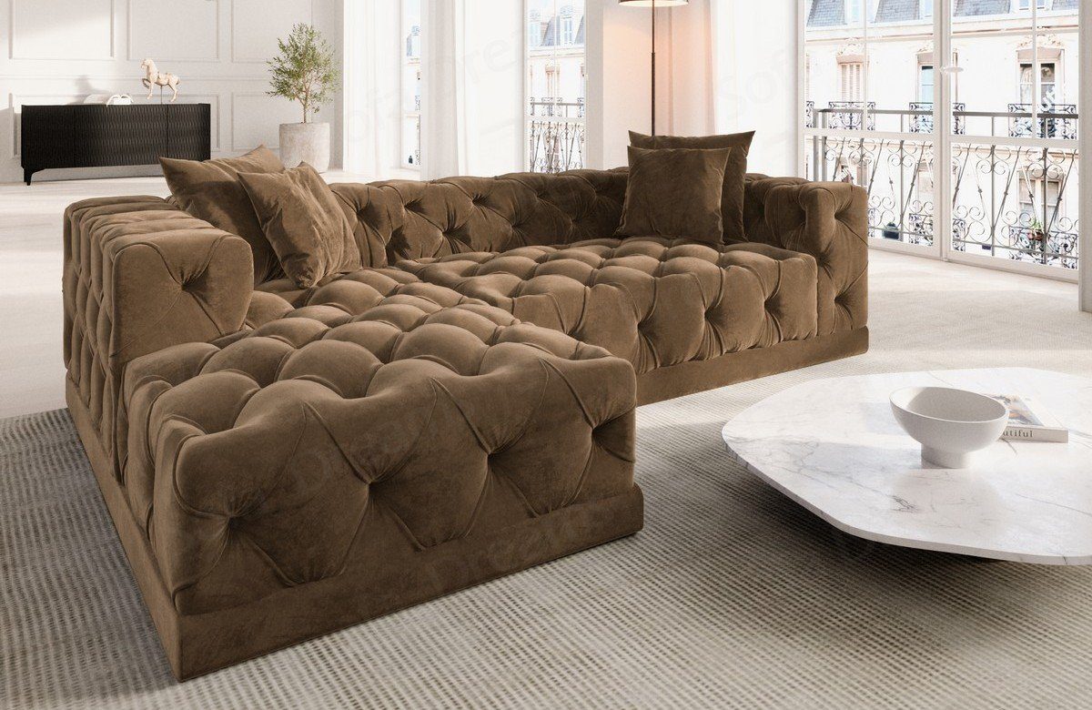 Sofa Dreams Ecksofa Designer Samtstoff Polster Sofa Palma L Form kurz Stoffsofa, Loungesofa, Chesterfield Stil