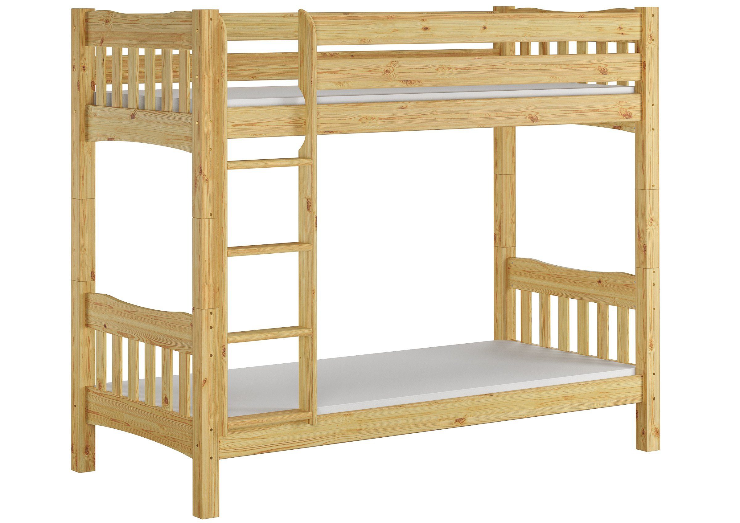 ERST-HOLZ Etagenbett Stockbett 90x200 Kiefer massiv mit Rollrosten und Matratzen