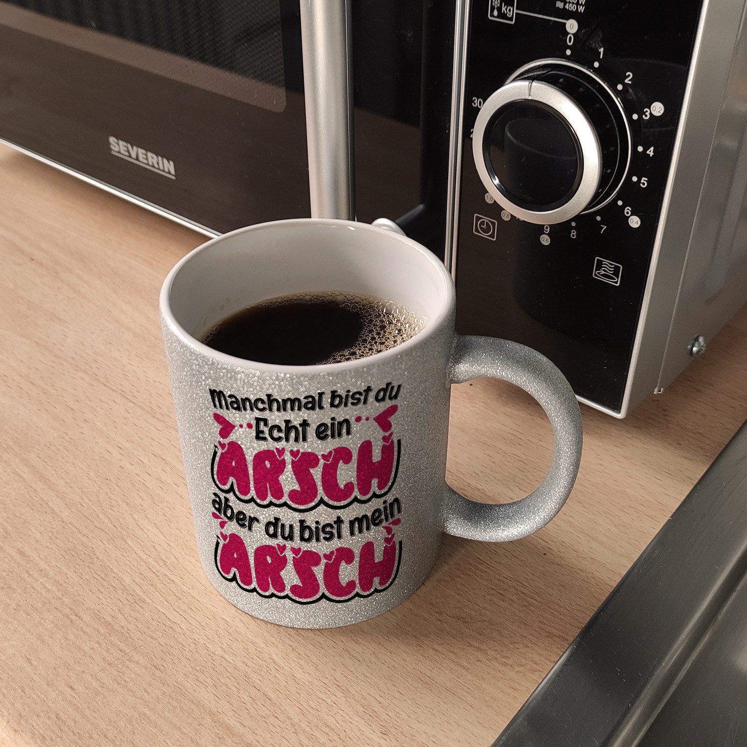 speecheese Tasse Manchmal bist du echt ein Arsch Glitzer Kaffeebecher