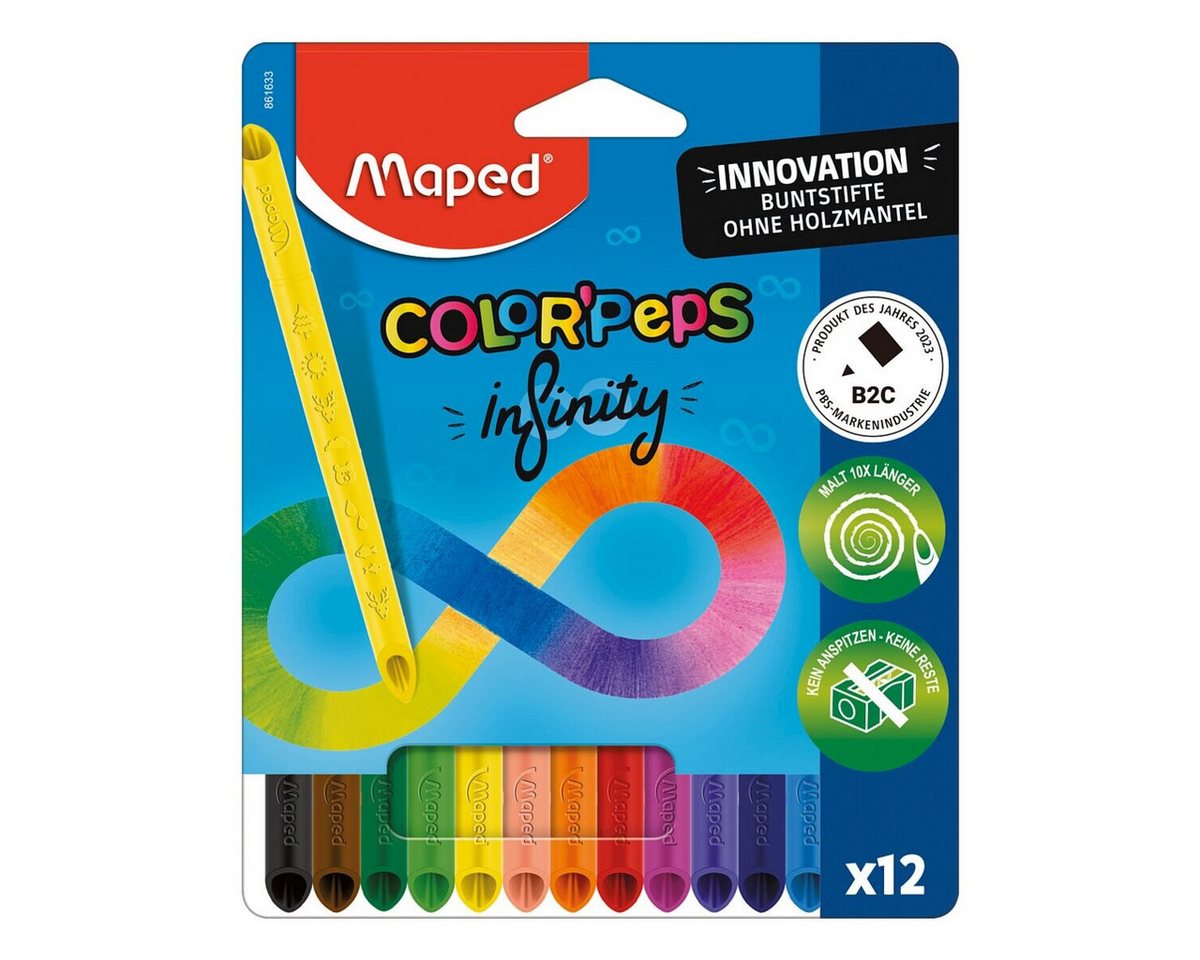 MAPED Buntstift Color peps Infinity, (12-tlg), selbstanspitzend, ohne Holzmantel