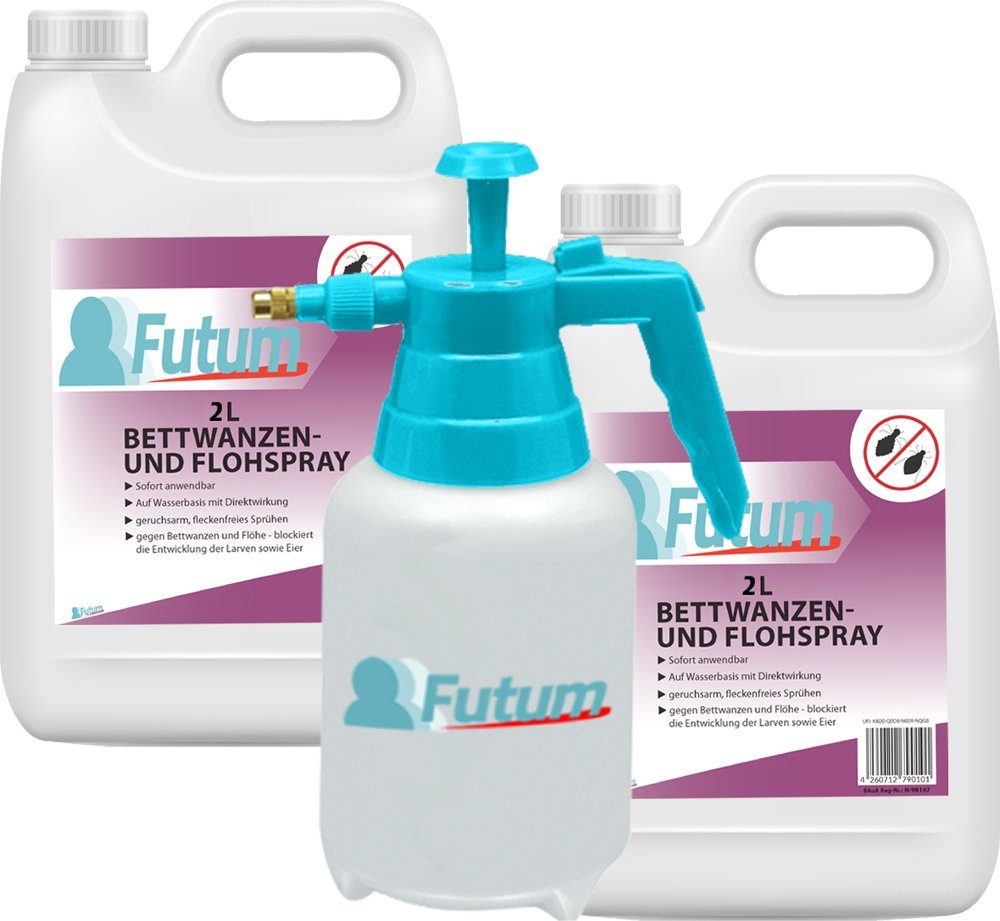 FUTUM Insektenspray Anti-Bettwanzen-Spray Floh-Mittel Ungeziefer-Spray, 4 l, auf Wasserbasis, geruchsarm, brennt / ätzt nicht, mit Langzeitwirkung
