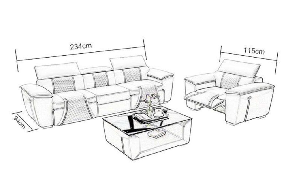 JVmoebel Sofa Ledersofa in Made Sitzer Designer Couch Sofa, Polstersofa Europe Sofagarnitur Set Schwarz 31