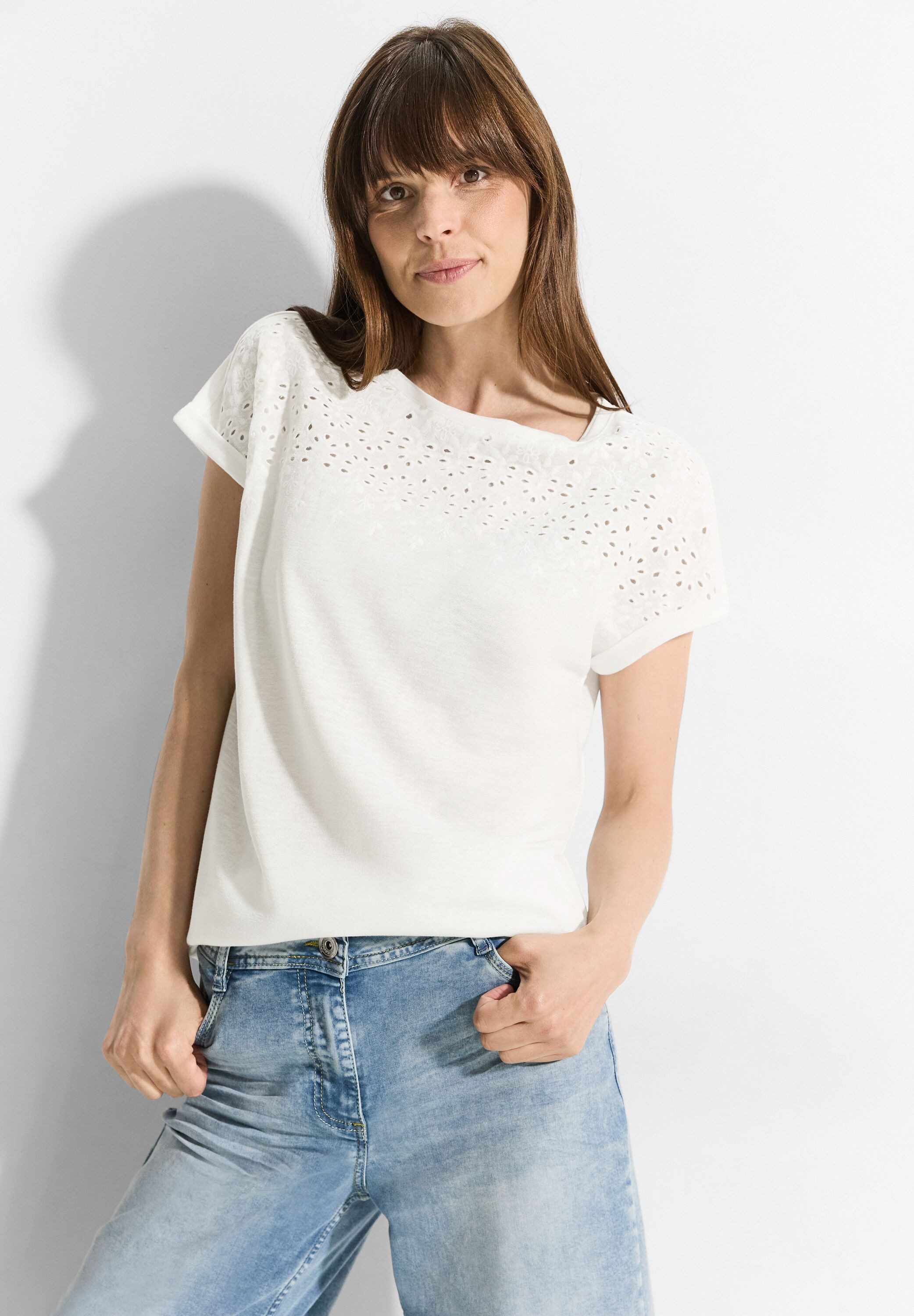 CECIL Kurzarmshirt mit Lochstickerei günstig online kaufen