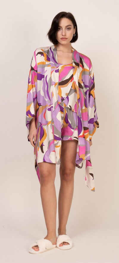 OH!ZUZA Kimono Damen Morgenmantel, kurz, Viskose, Gürtel, Modisches Design