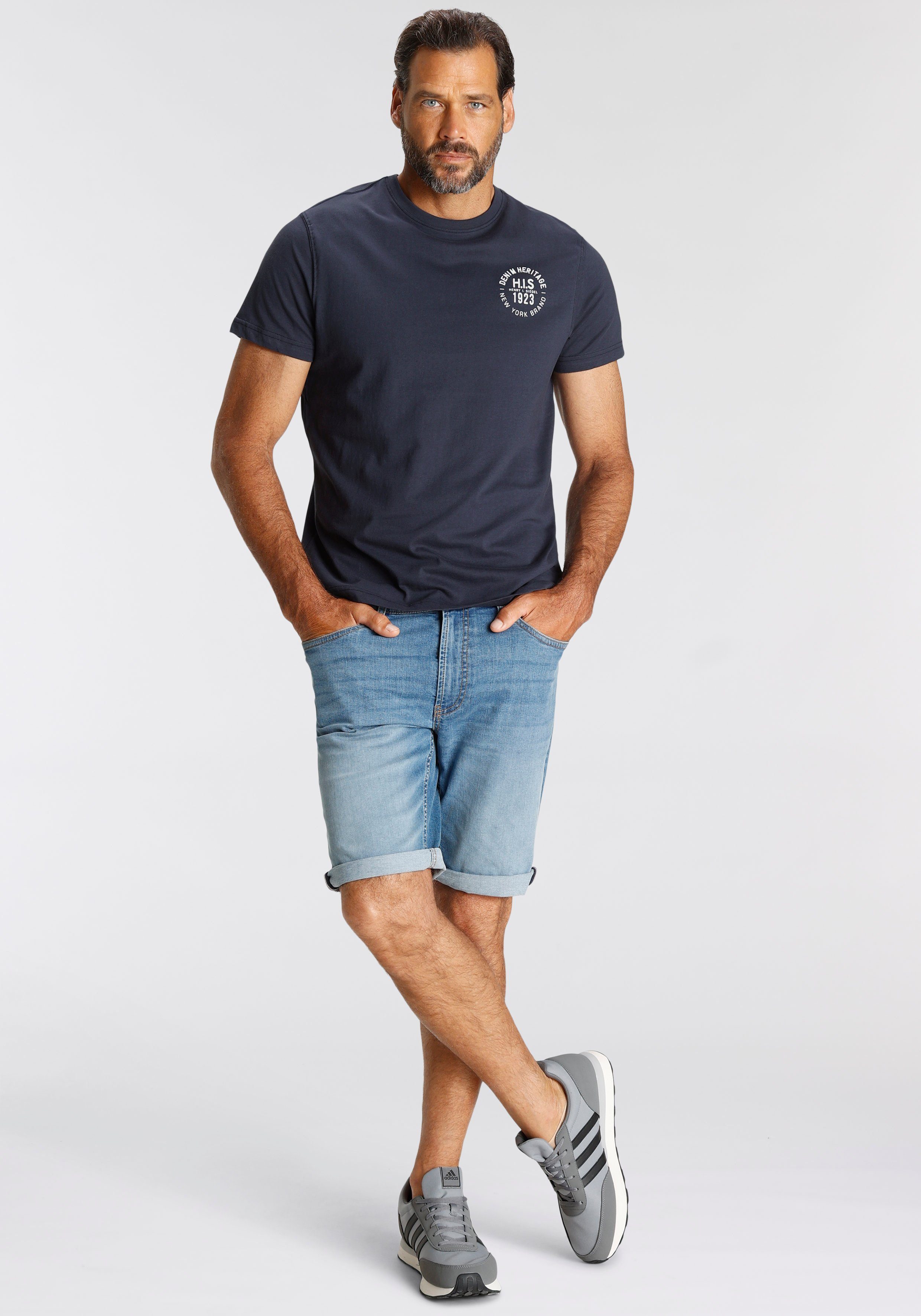 H.I.S T-Shirt (Packung, 3-tlg., 3er-Pack) schmal geschnitten, bedrucktes Design, aus 100% Baumwolle