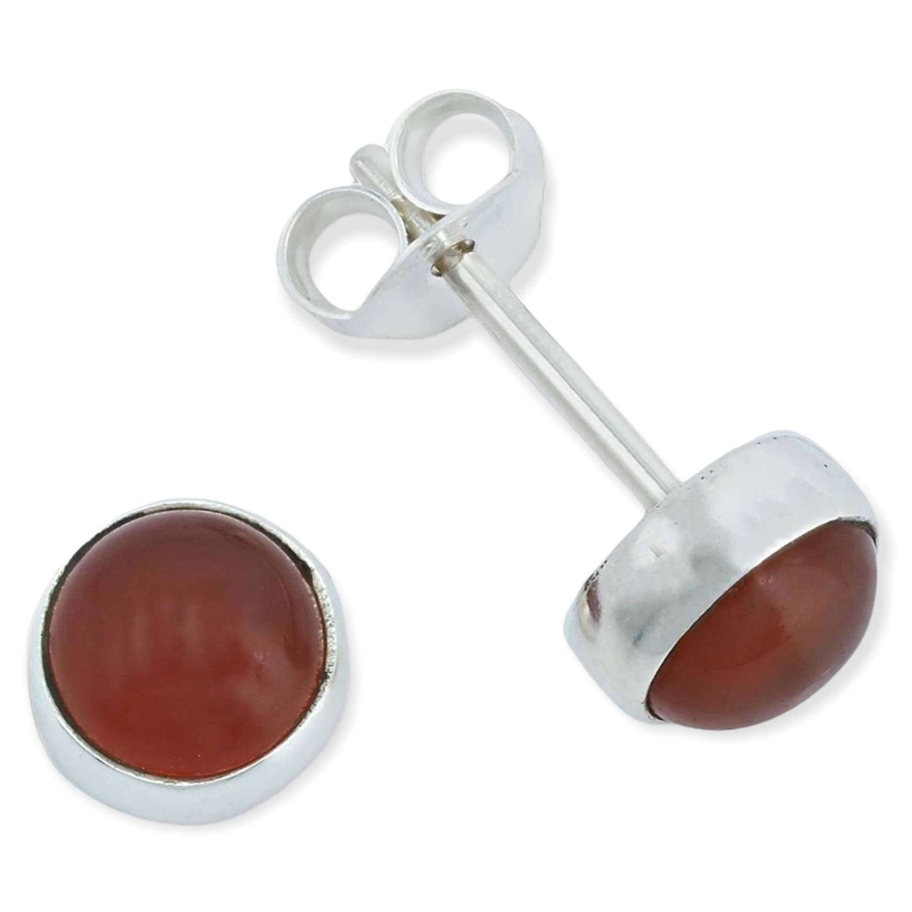 mantraroma Paar Серьги-гвоздики SAMA rund klein aus 925 Silber mit Karneol (Paar, Paar Серьги mit Schmuckbeutel), 925 Sterling Silber Серьги für Damen