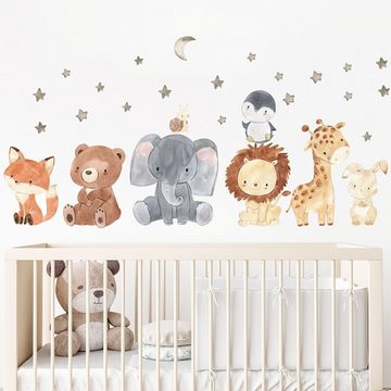 Matissa & Dad Wandsticker Kinder Tier Wandsticker, Wandtattoo für Kinderzimmer (Schnecke, viele Sterne, Mond, Löwe, Elefant, Giraffe, Fuchs, Hase, Bär, Kuala, Pinguine)