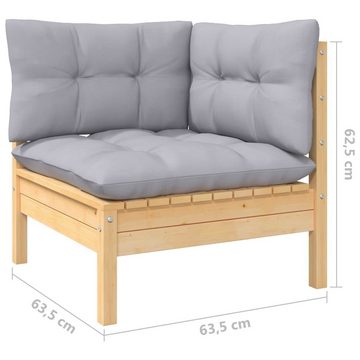 vidaXL Gartenlounge-Set 4-tlg. Garten-Lounge-Set mit Grauen Kissen Kiefernholz, (4-tlg)