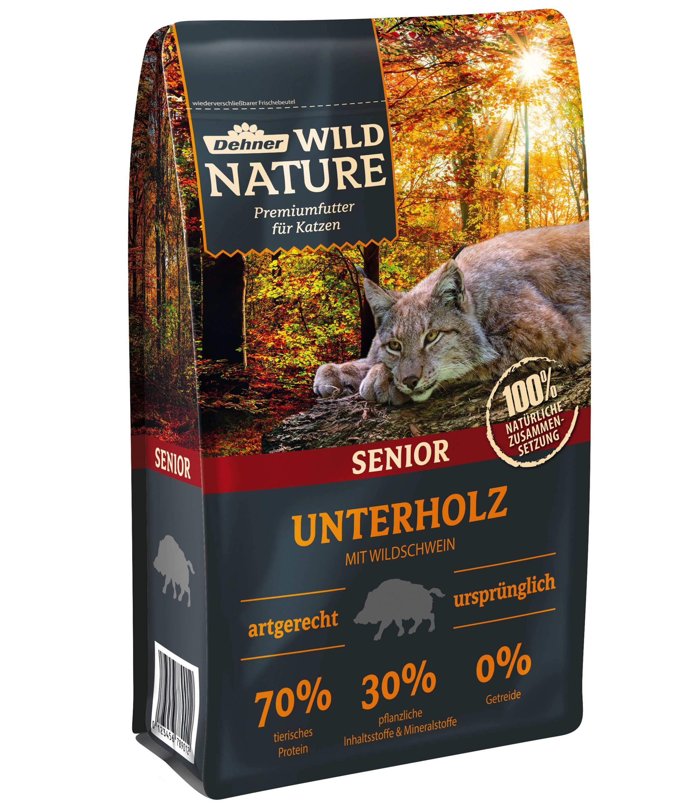 Dehner Wild Nature Unterholz Senior Wildschwein, 1.5 kg, getreidefrei Wildschwein, Trockenfutter für: Katze, Trockenfutter für ältere Katzen