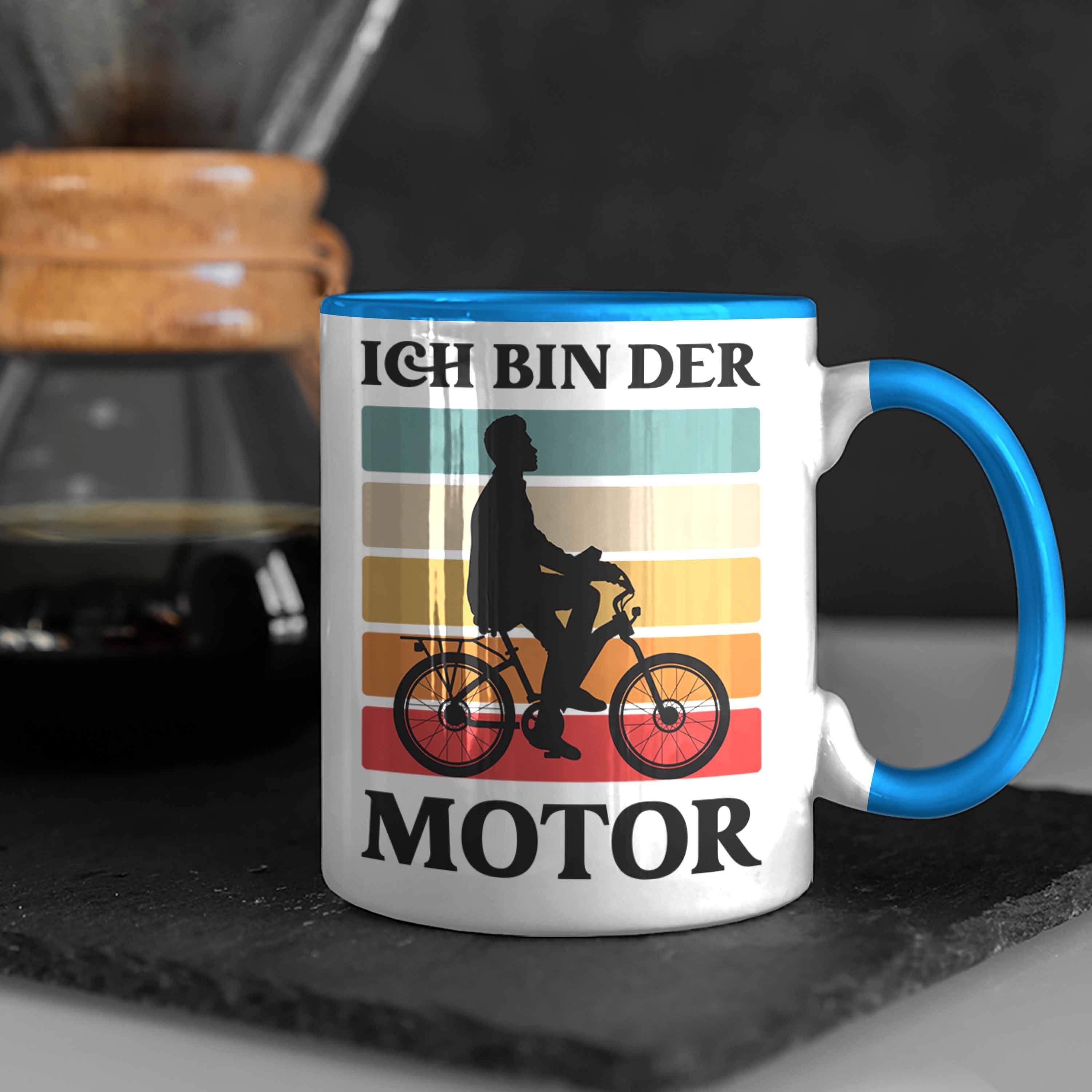 Trendation Tasse Trendation - Geschenkidee mit Fahrradfahrer Radfahrer Mountainbike Blau Lustig Rennrad Spruch Tasse Geschenk