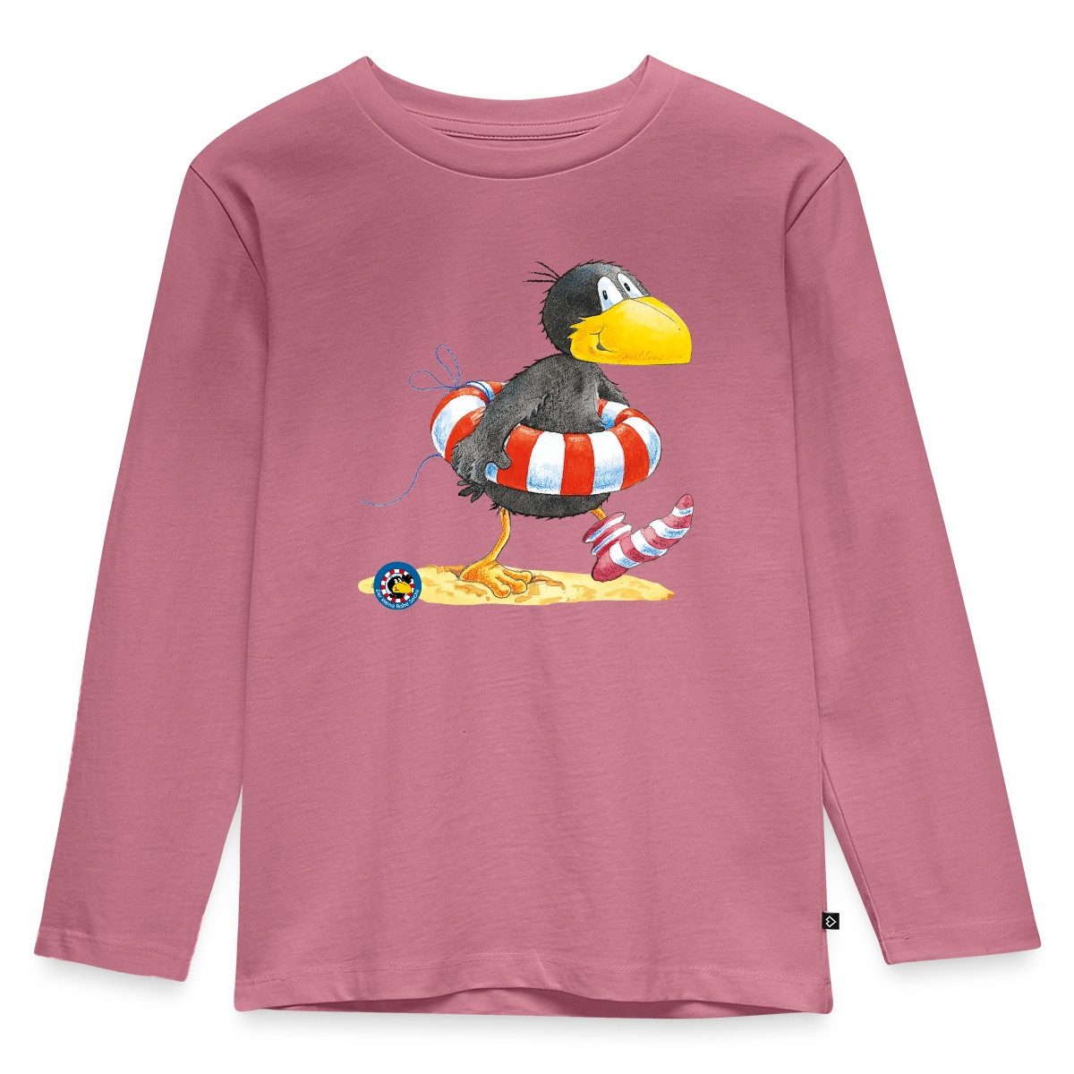 Spreadshirt T-Shirt Der kleine Rabe Socke mit Schwimmreifen Kinder Premium Langarmshirt (1-tlg) Normaler Schnitt für optimale Passform